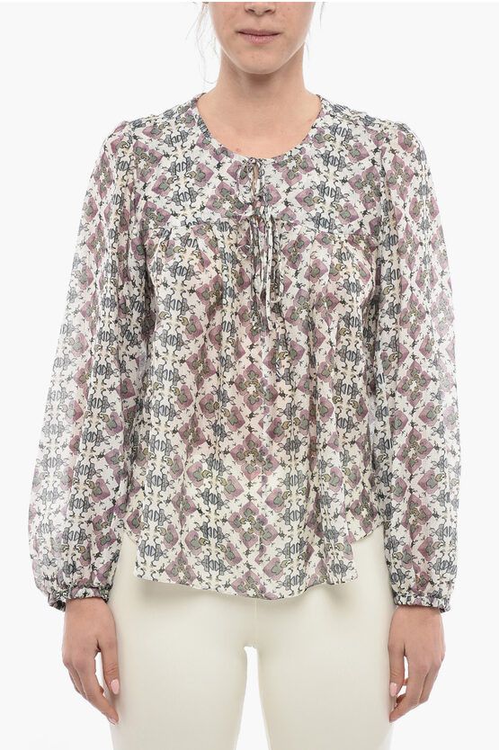 image of Isabel Marant Long Sleeved Printed Silk Blouse in Beige, Women's (Size Small)