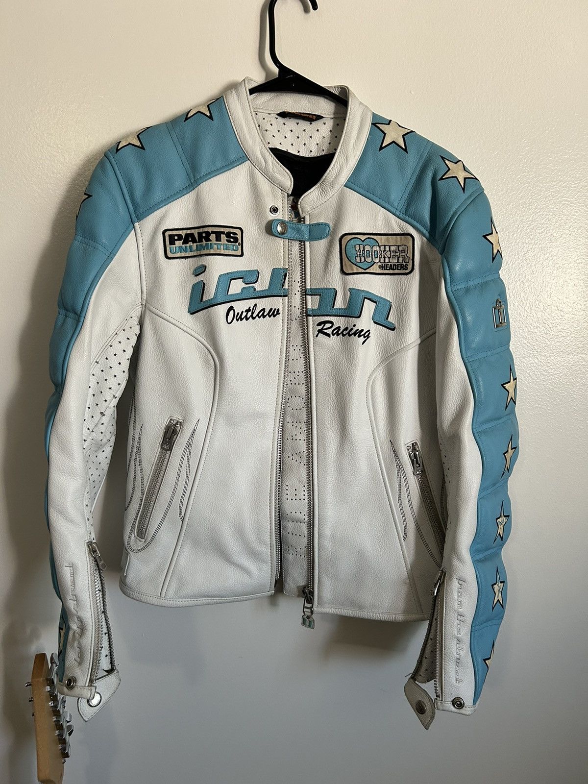 Vintage WHITE AND BLUE ICON KITTY RACING JACKET | Grailed