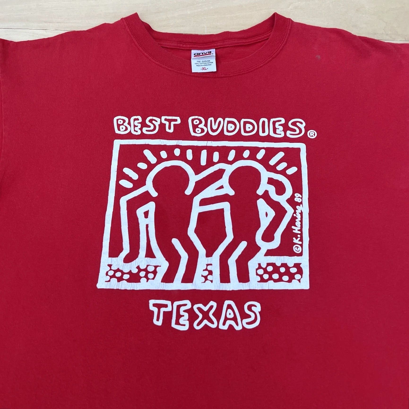 Anvil VINTAGE Keith Haring Shirt XL Red Texas Y2K Art Streetwear New York Best Buddies Shirt Mens X-Large Red 90s Cartoon USA Aerosmith Logo Graphic Print Size US XL / EU 56 / 4 - 3 Thumbnail