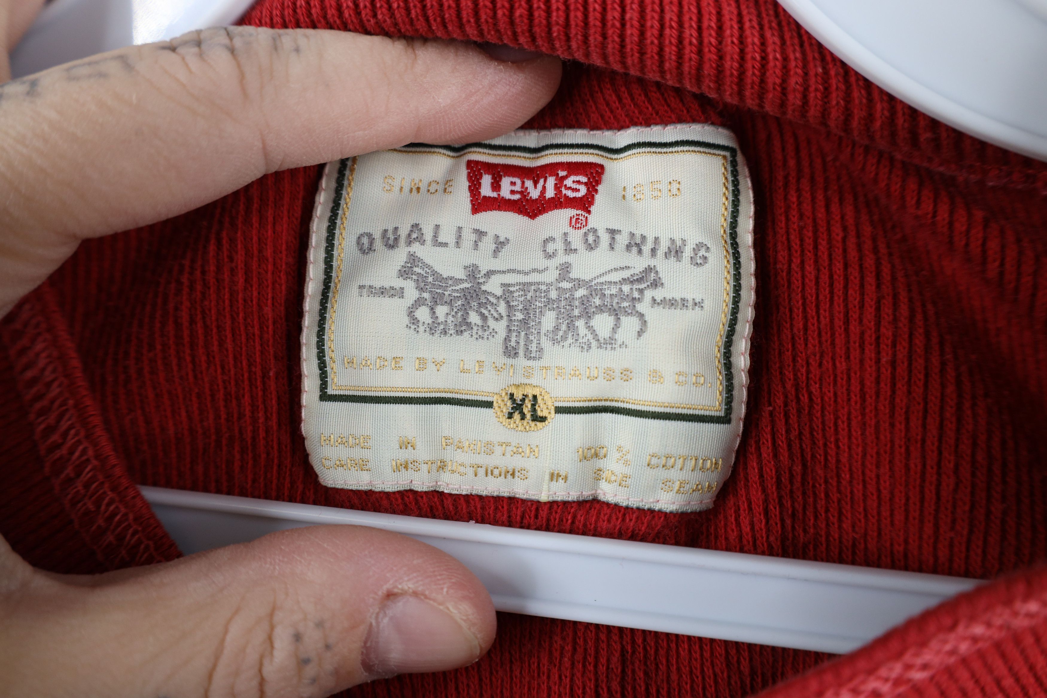 Levi's × Vintage Vintage 90s Levis Ribbed Knit Short Sleeve Henley T-Shirt Size US XL / EU 56 / 4 - 10 Thumbnail