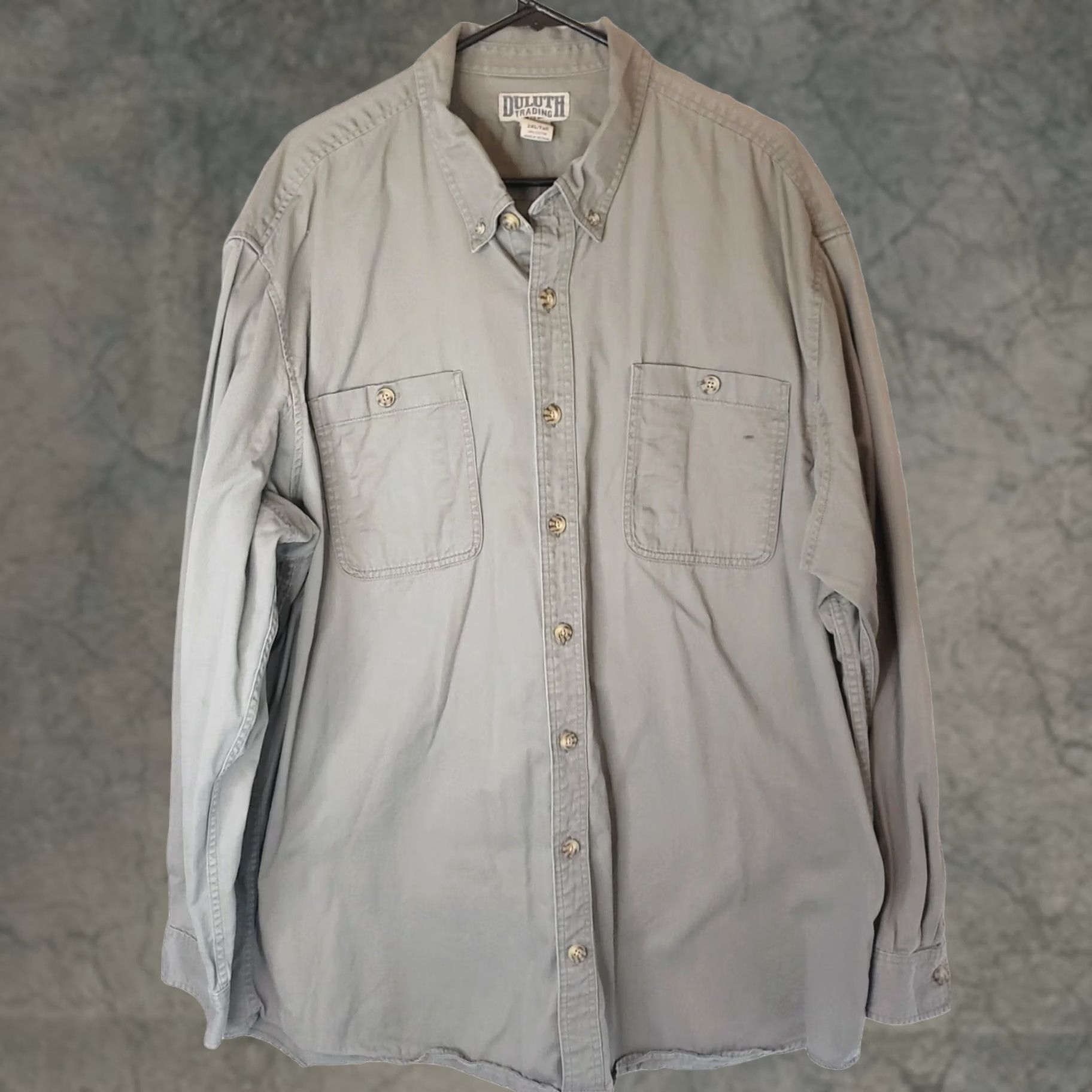 Vintage Duluth 2XL Tall Button-Down Shirt Men Green Khaki Heavyweight Cotton Flannel Pockets Workwear Relaxed Short/Long Sleeve (adjusted for clarity) Size US XXL / EU 58 / 5 - 1 Thumbnail