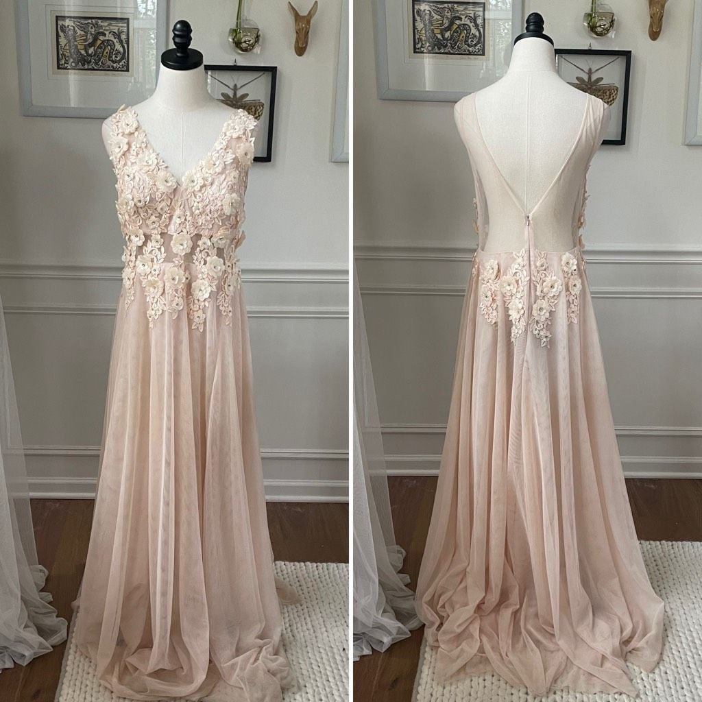 Other B Smart Nude Blush Formal Prom Gown Illusion Waist Back Tull Size L / US 10 / IT 46 - 1 Thumbnail