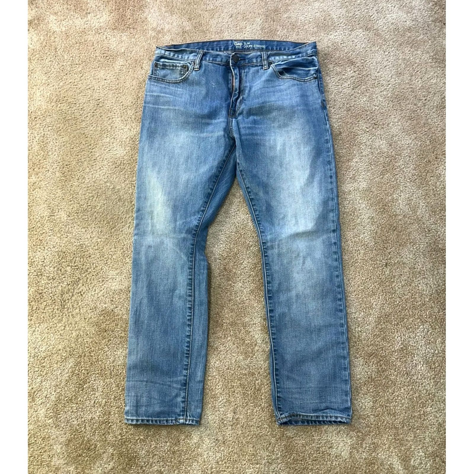 Gap Gap 1969 Jeans Men’s 34x30 Blue Denim Slim Straight 5-Pocket Design Denim Cotton Blend Button Zip Pockets Regular Size Type Jeans Mens Size US 34 / EU 50 - 2 Thumbnail
