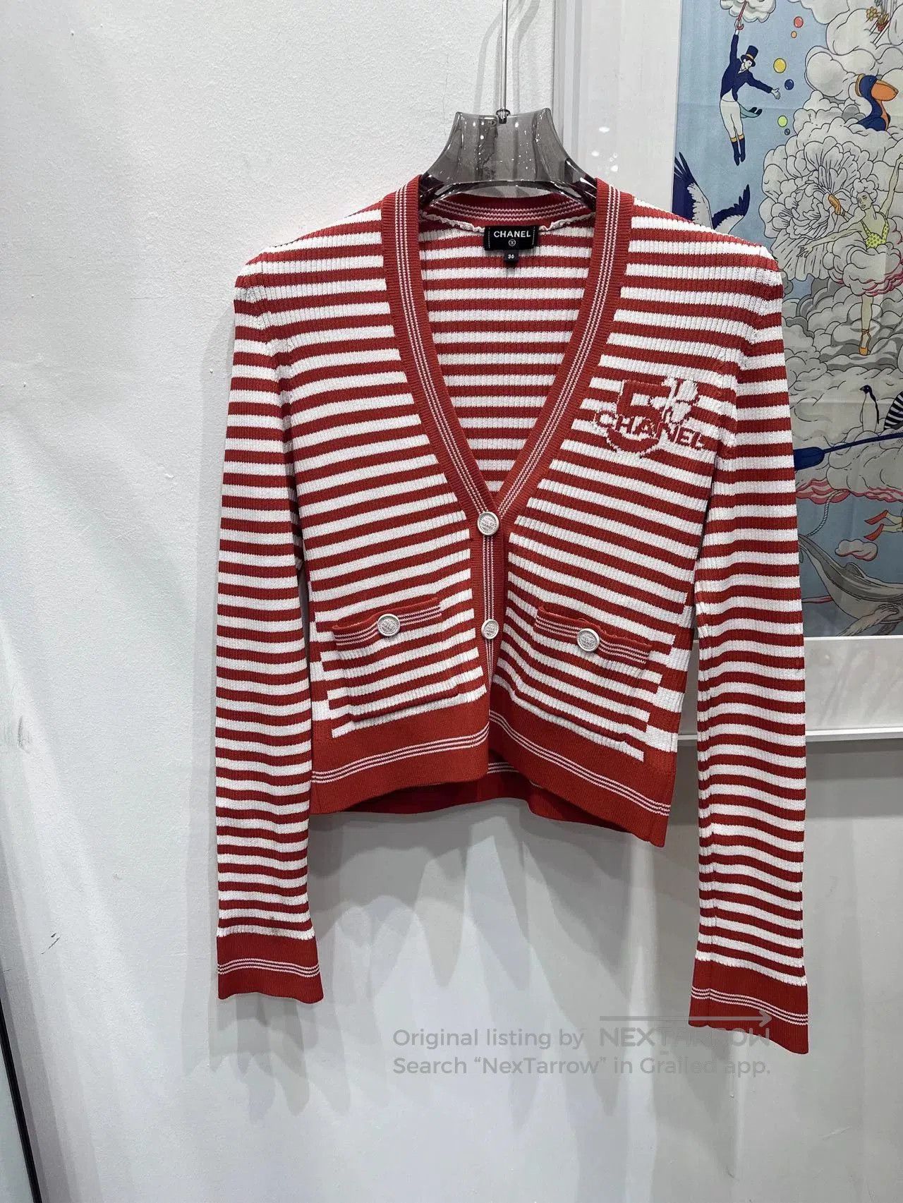 Chanel CHANEL 23C Striped V-Neck Knit Cardigan. Size XS / US 0-2 / IT 36-38 - 1 Thumbnail