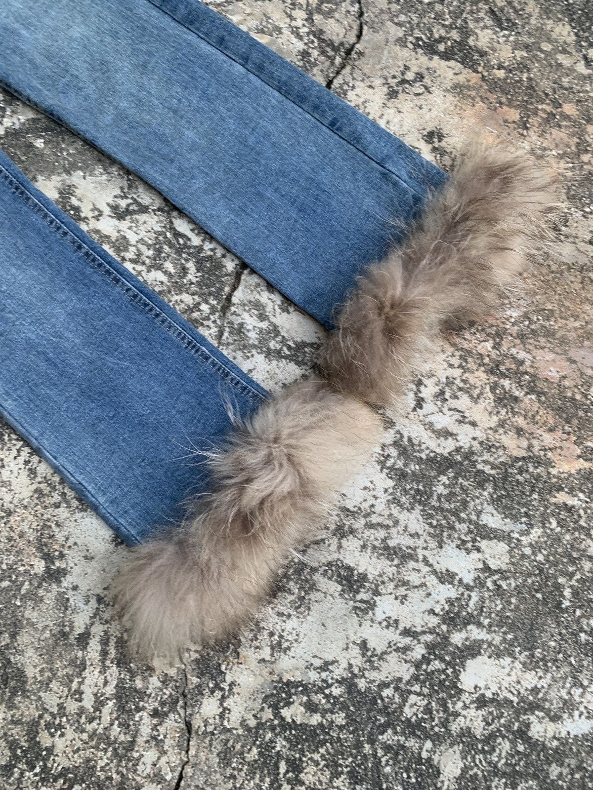 Japanese Brand IDA Blue With Furry Leg Stretchy Skinny Jeans Size 26" / US 2 / IT 38 - 4 Thumbnail