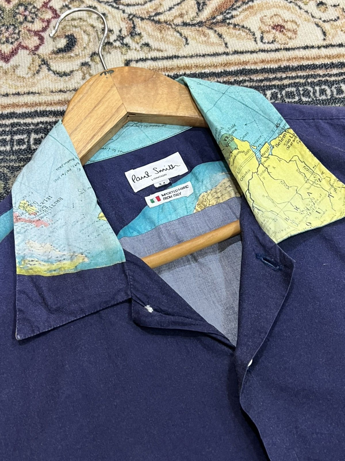 Paul Smith × Vintage Rare 🔥 Paul Smith Globe Print Open Collar Shirt Size US L / EU 52-54 / 3 - 6 Thumbnail