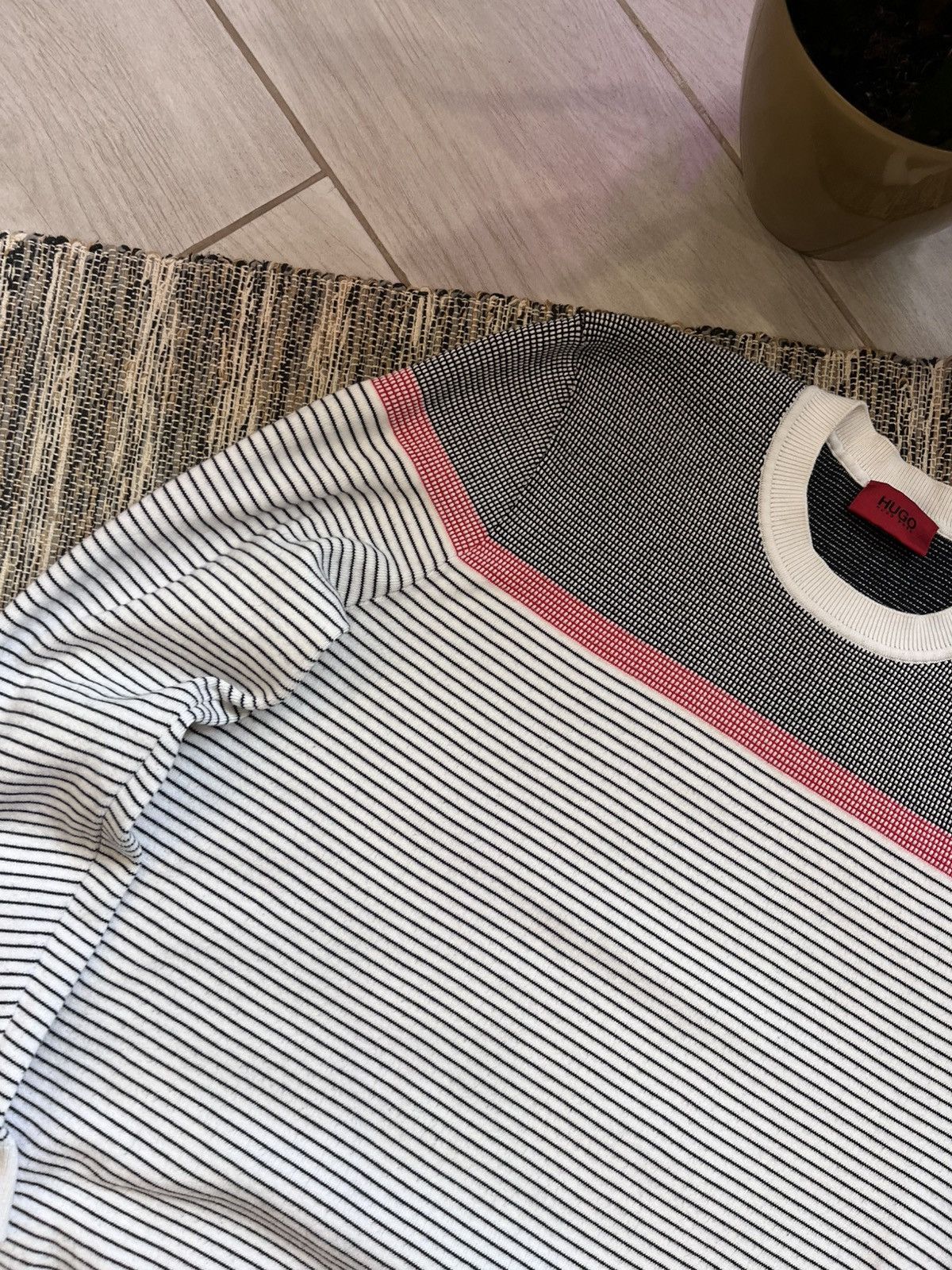 Designer × Hugo Luxury Hugo Sweater White Stripes Sweatshirt Hype Logo Y2K Size US L / EU 52-54 / 3 - 6 Thumbnail
