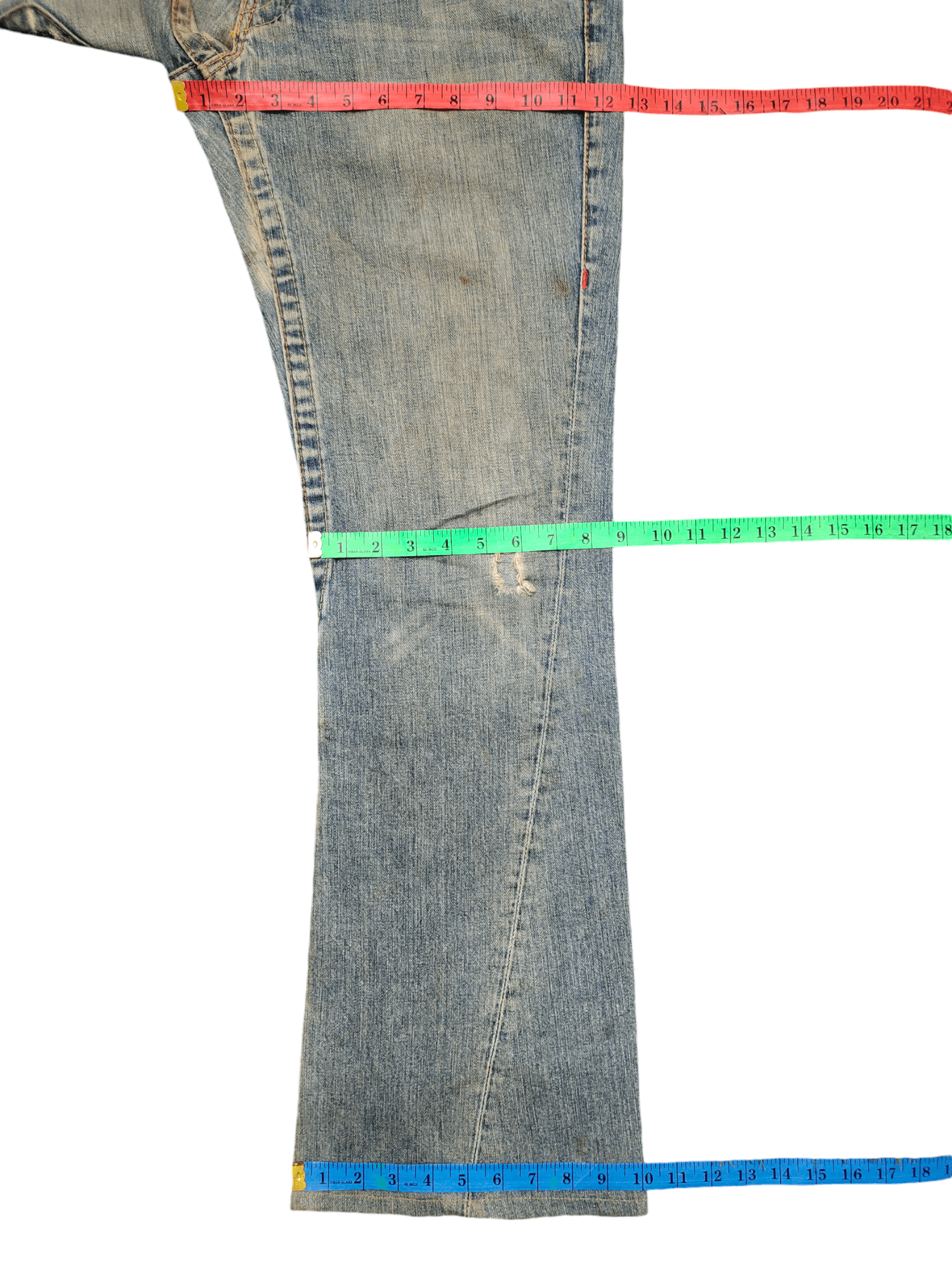 True Religion Flare Jean True Religion Leather Trim Distress Faded Bootcut Size US 31 - 13 Thumbnail