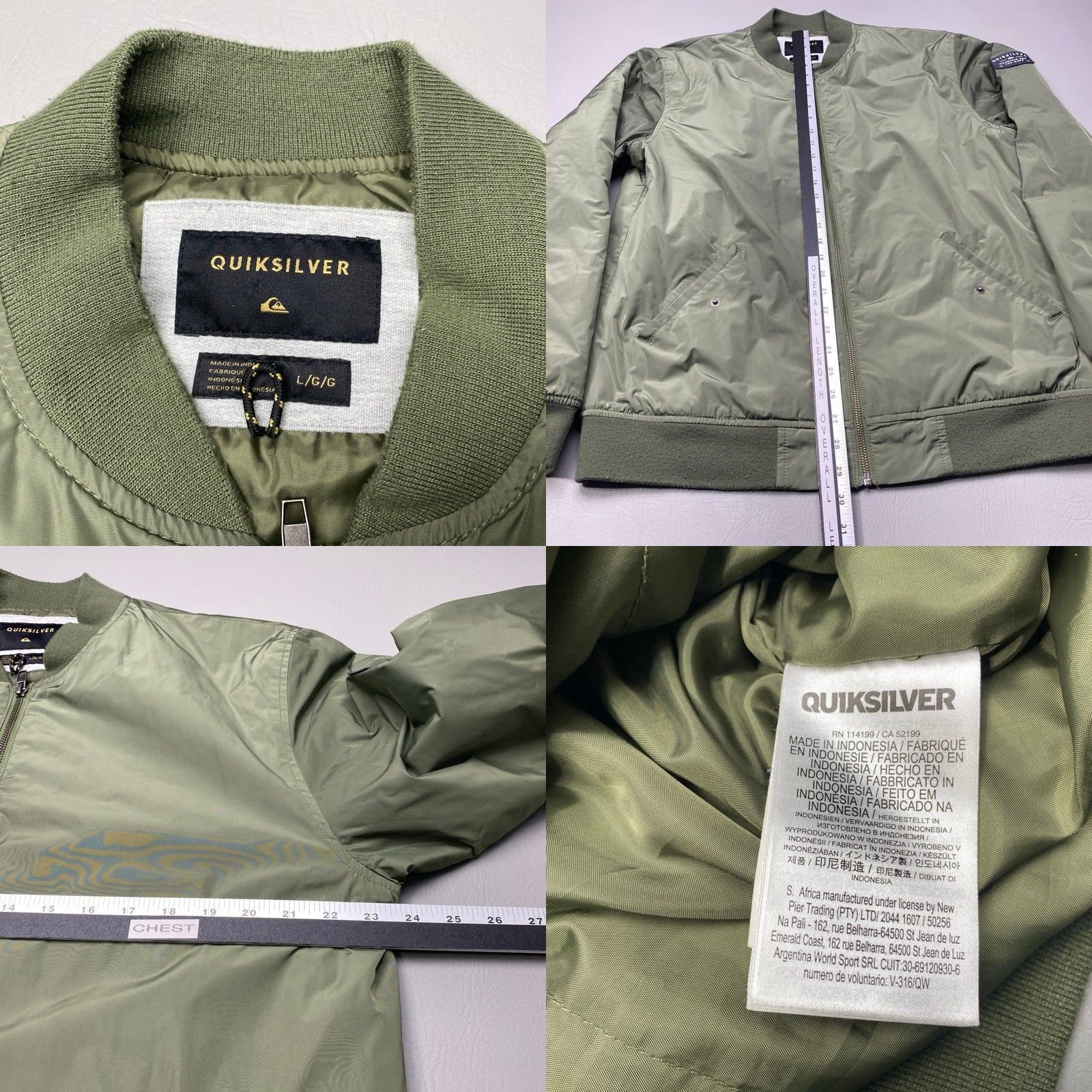 Quiksilver VINTAGE Quicksilver Boardriding Bomber Jacket Men's Large Olive Green Tiger Logo Inside Size US L / EU 52-54 / 3 - 8 Thumbnail