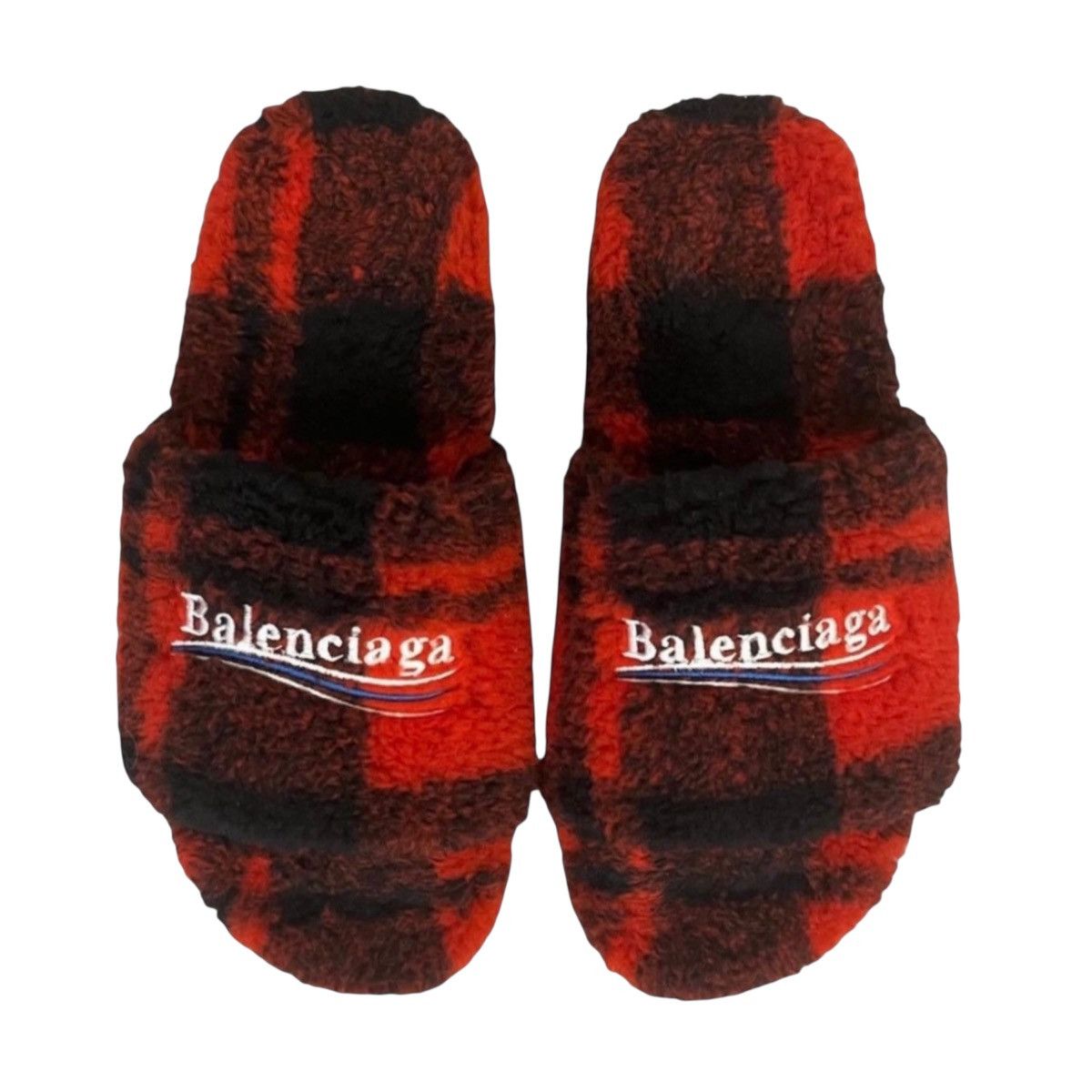 Balenciaga Balenciaga Red Plaid Fur Sandals Size US 11 / EU 44 - 1 Thumbnail