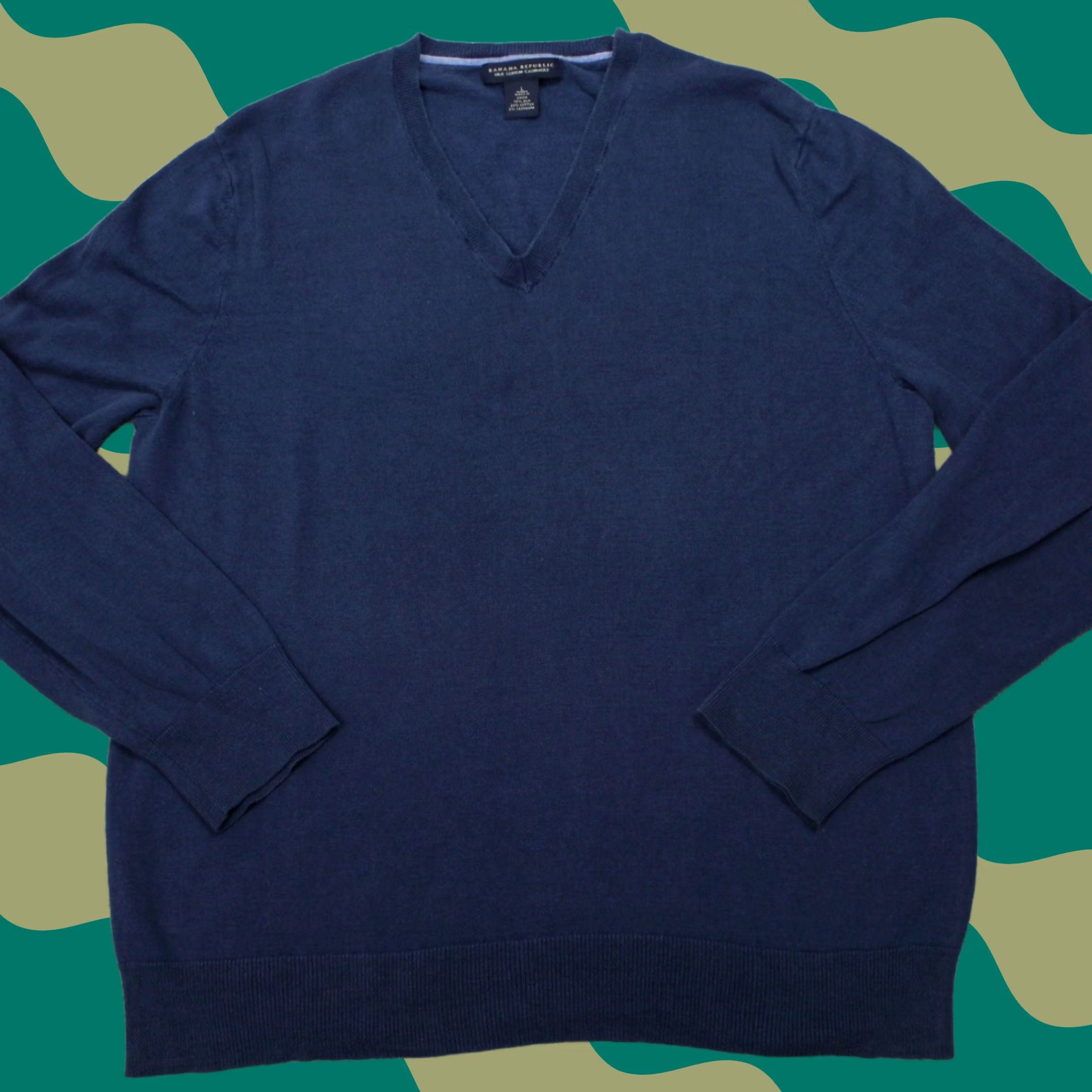 Banana Republic Banana Republic Sweater Mens Large Blue Silk/Cotton/Cashmere V-Neck L/S Pullover Size US L / EU 52-54 / 3 - 1 Thumbnail