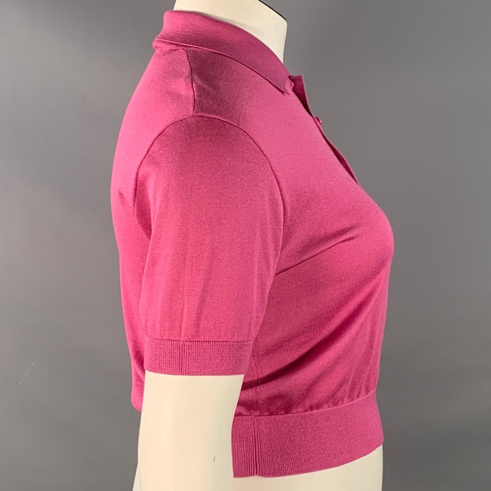 Ralph Lauren L Pink Raspberry Mulberry Silk Embroidered Polo Casual Top Size L / US 10 / IT 46 - 3 Thumbnail