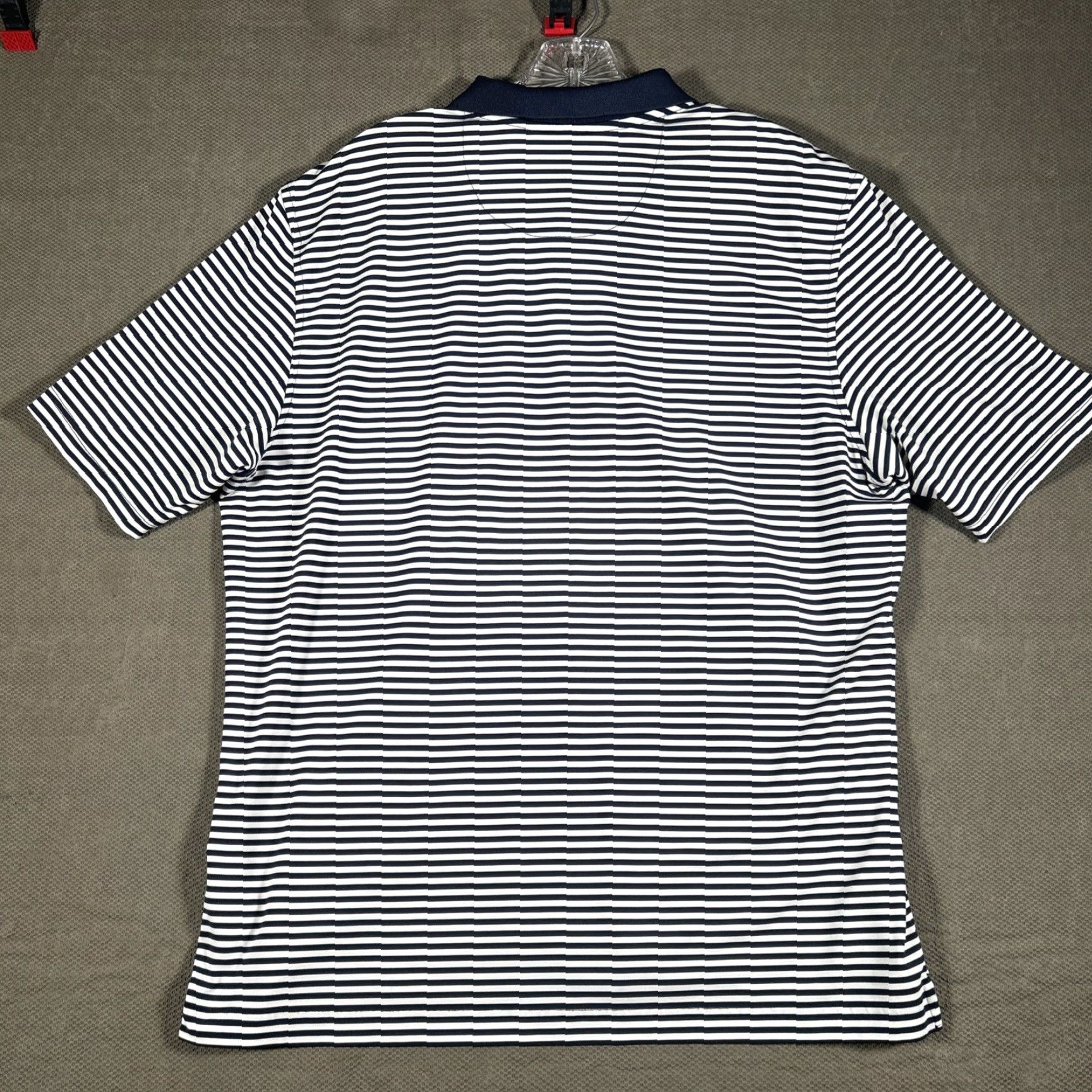 UNTUCKit UNTUCKit Men's Cronos Feeder Stripe Navy Blue White Performance Polo L Shirt PoloUNTUCKit? Size US L / EU 52-54 / 3 - 7 Thumbnail