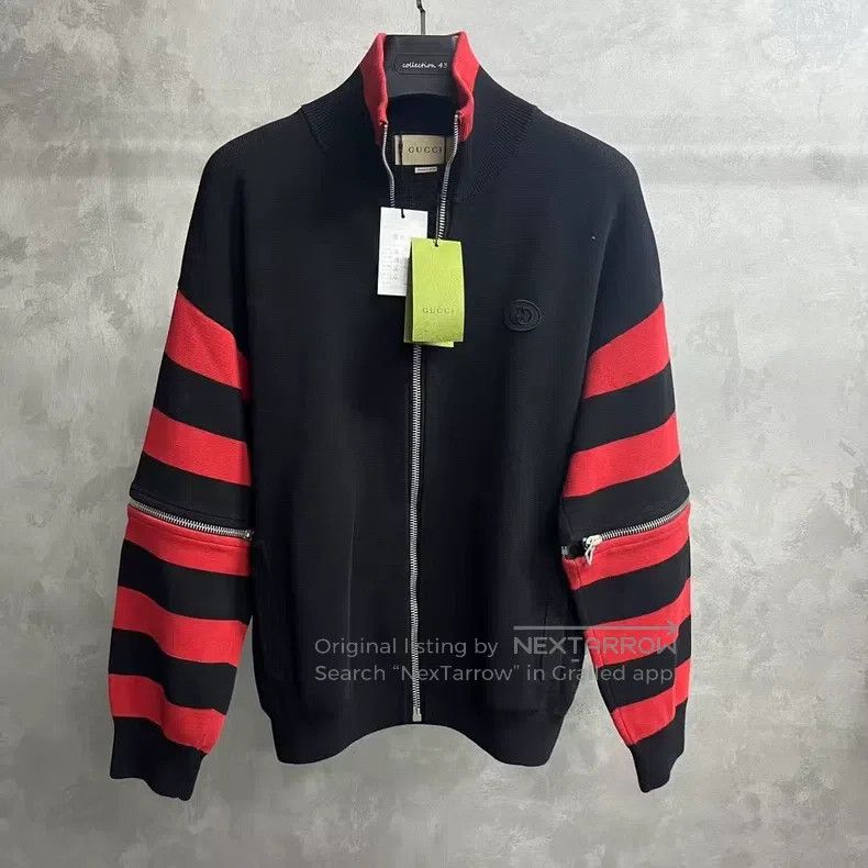 Gucci Gucci Black and red colour-blocked striped bomber jacket Size US XL / EU 56 / 4 - 1 Thumbnail