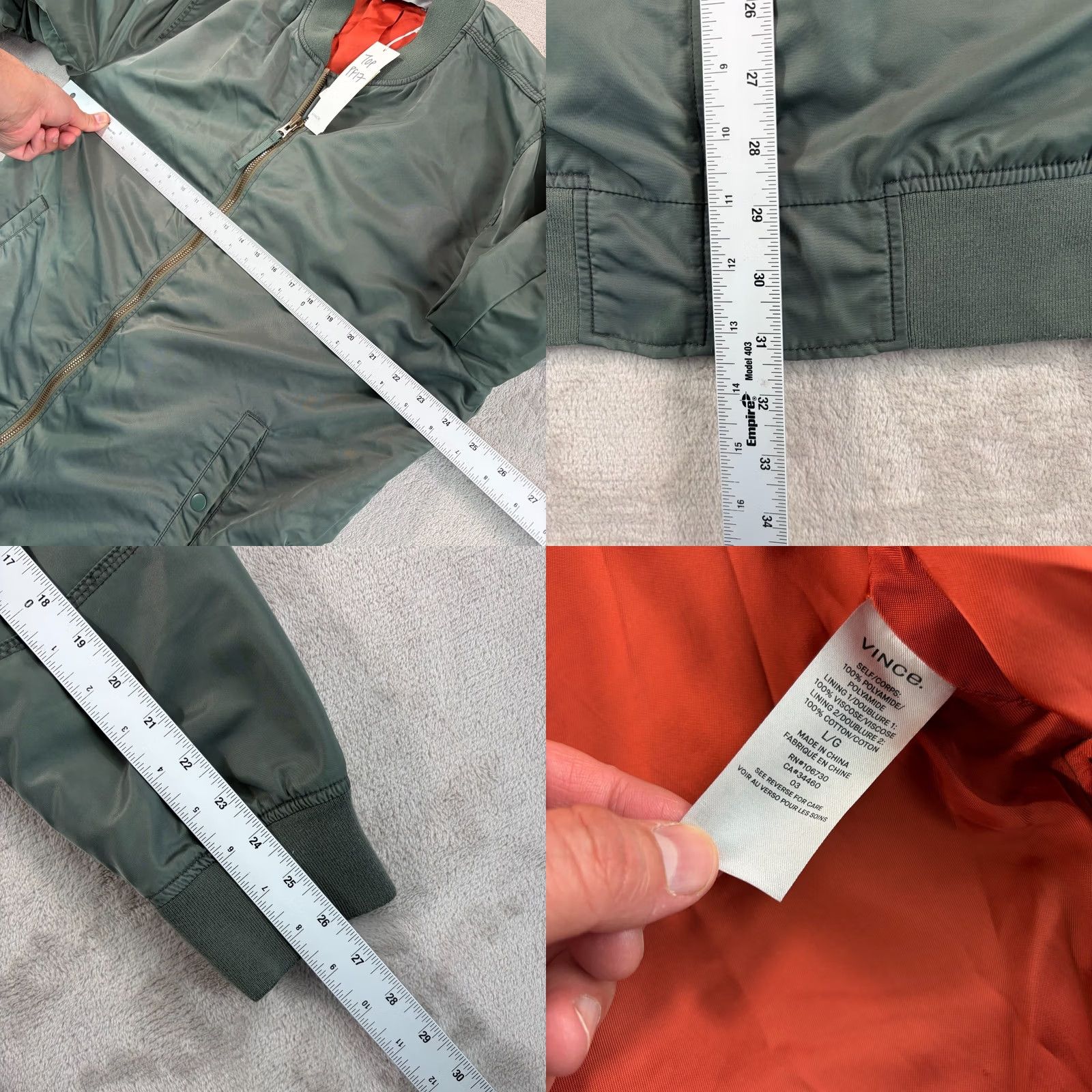 Vince Vince LongLine Aviator Bomber Jacket Men Large Green Full Zip Lined NWT Satin Polyamide Casual Fall Winter Spring Bomber Women’s? Size US L / EU 52-54 / 3 - 9 Thumbnail