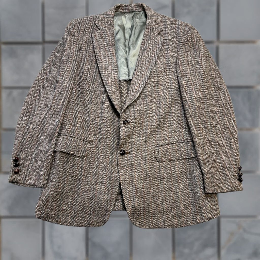 Vintage VINTAGE Anthony Allan Donnellys Wool Blazer Jacket Mens 42 Brown Tweed Herringbone Single-Breasted 2-Button Notch Lapel Blazer Size 42R - 1 Thumbnail