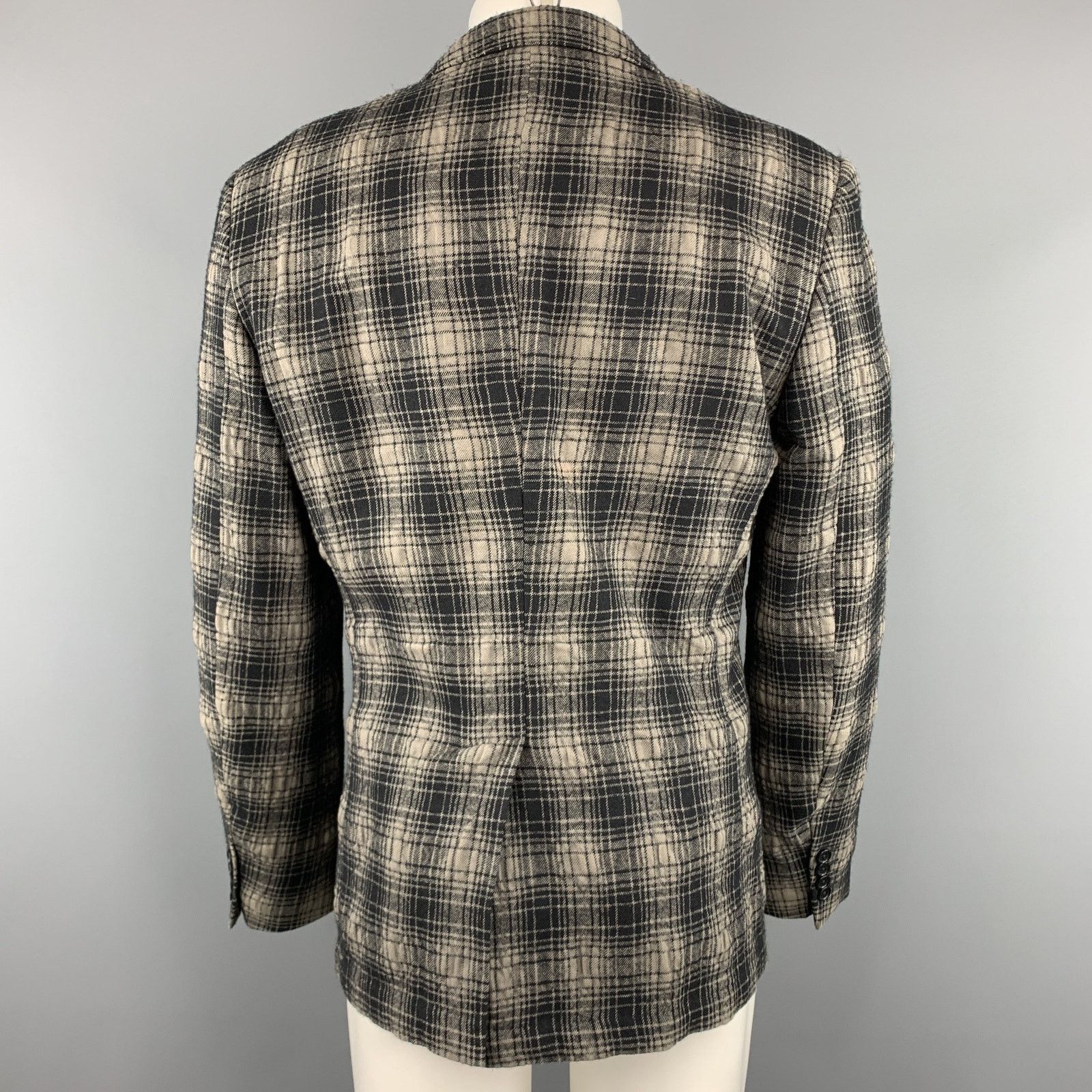 Paul Smith Sz 40 Plaid Black/Grey Wool/Cotton Sport Coat Size 40R - 5 Thumbnail