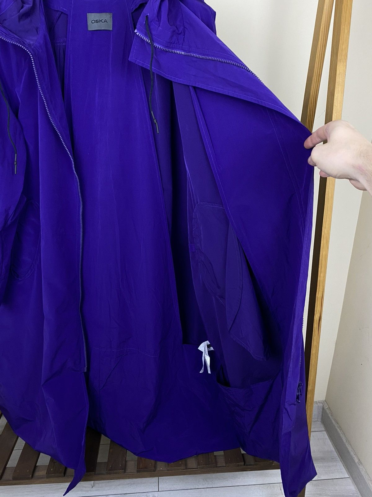 OSKA Oska Minimalist Vibrant Purple Long Coat Hooded Zip Front Size S / US 4 / IT 40 - 7 Thumbnail