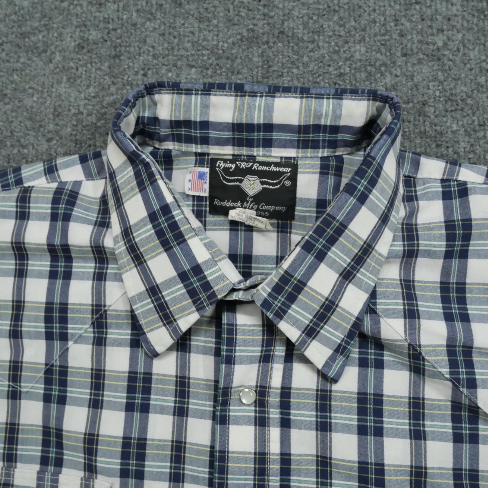 Vintage VINTAGE Flying Ranchwear Shirt Mens 17.5 White Blue Plaid Pearl Snap 90s Western Cowboy Pockets Size US XXL / EU 58 / 5 - 3 Thumbnail