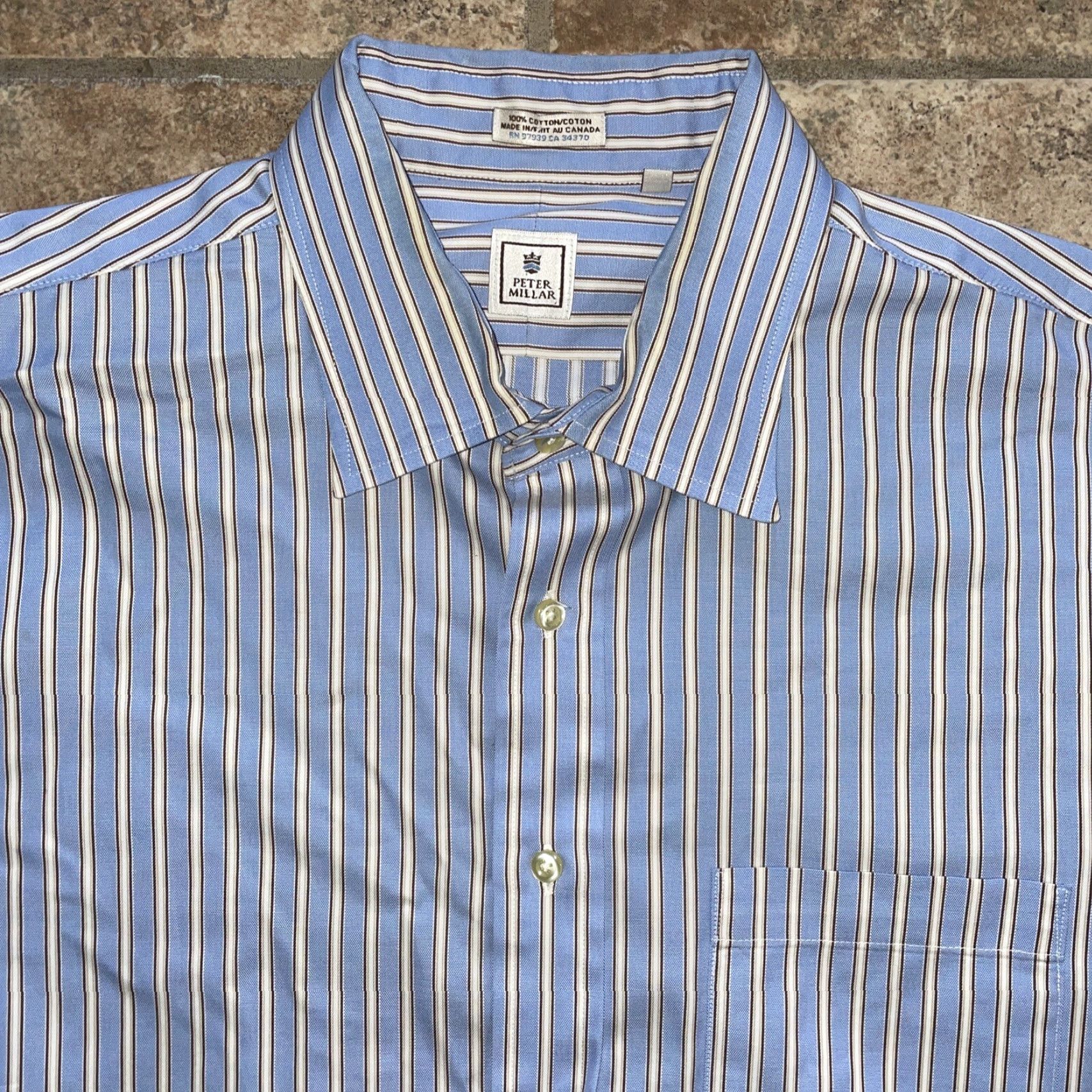 Peter Millar Peter Millar Button-Up Shirt Mens L Blue Striped Long Sleeve Size US L / EU 52-54 / 3 - 2 Thumbnail