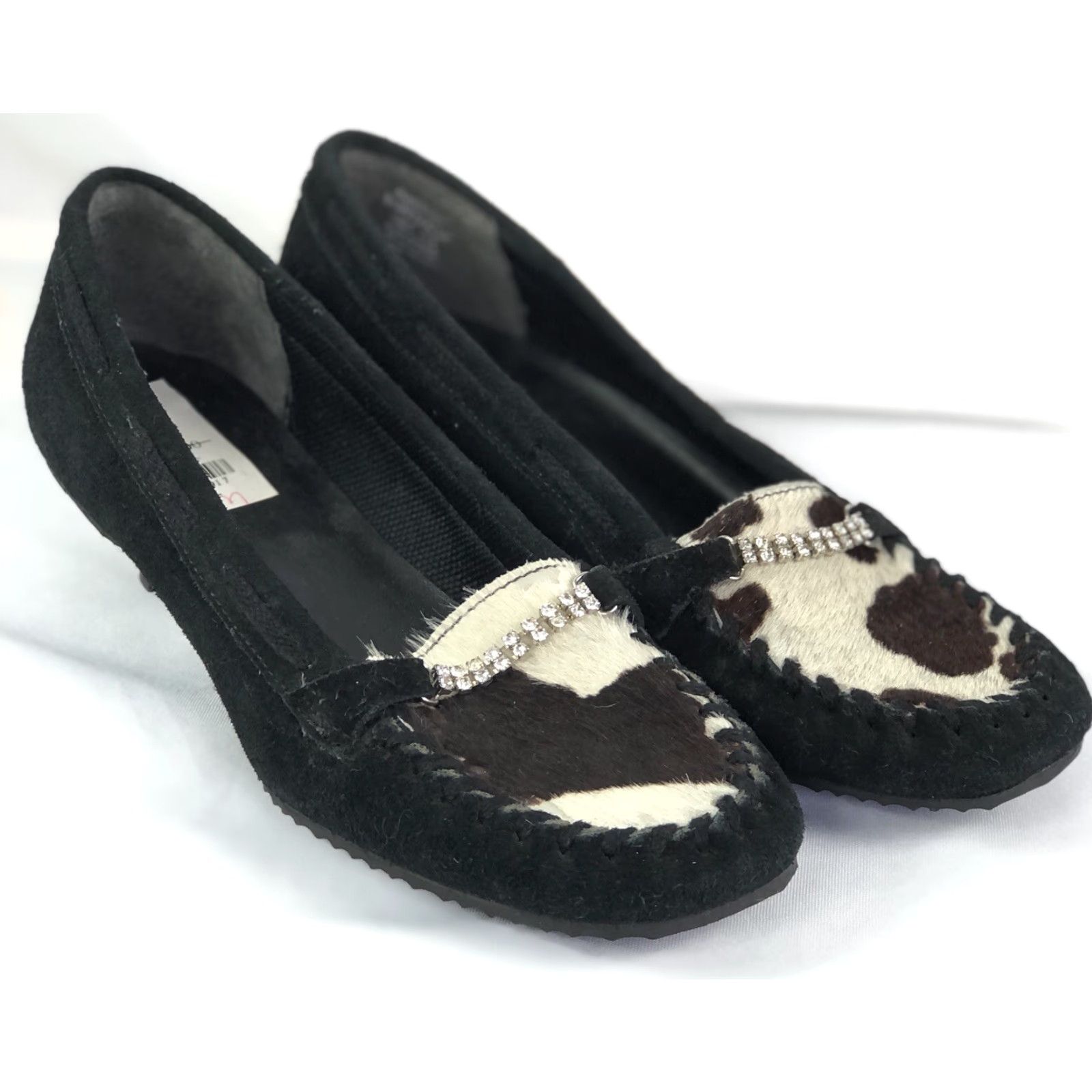 Vintage Dr. Scholls Women Pump 7m Black Suede Kitten Heel Rhinestones Ponyhair Vintage No Size US 7 / IT 37 - 2 Thumbnail