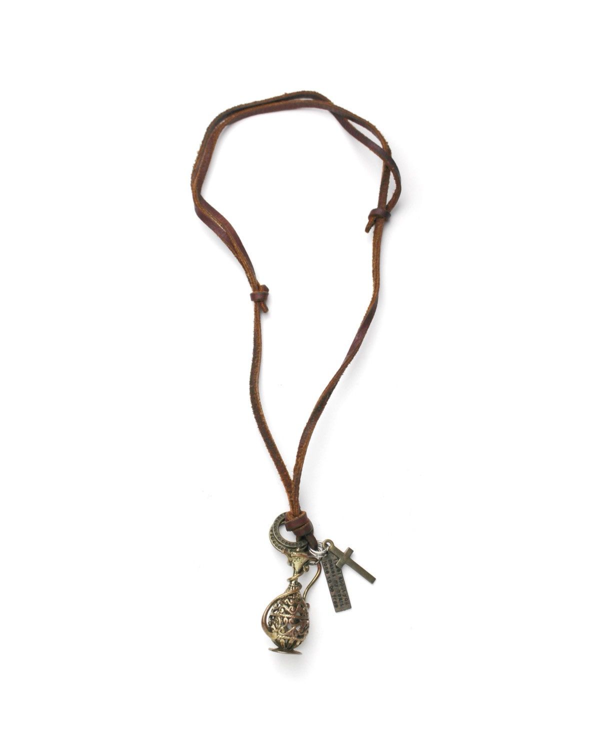 Vintage 2000S JAPANESE MADE LEATHER NECKLACE FILIGREE JUG CROSS TAG Size ONE SIZE - 1 Thumbnail