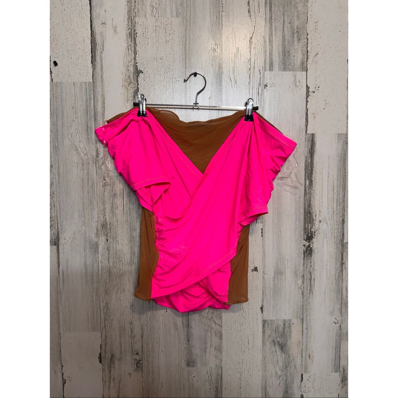 Other AKIRA Pink & Brown Sheer Mesh Wrap Top 3X Off Shoulder V-Nec Size 3XL / US 20-22 - 1 Thumbnail