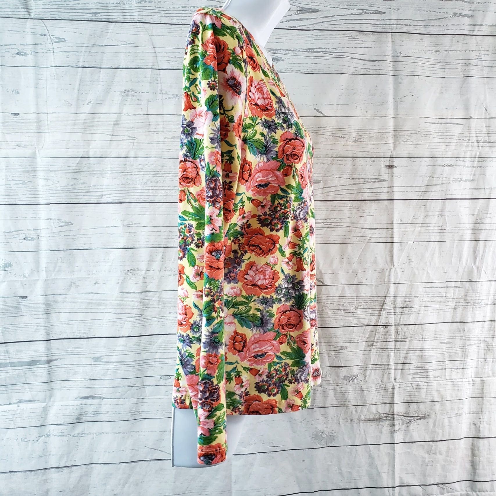Vintage J. Peterman Womens Long Sleeve Top Sz Small Pink Floral Cotton Blend T-Shirt Size S / US 4 / IT 40 - 3 Thumbnail