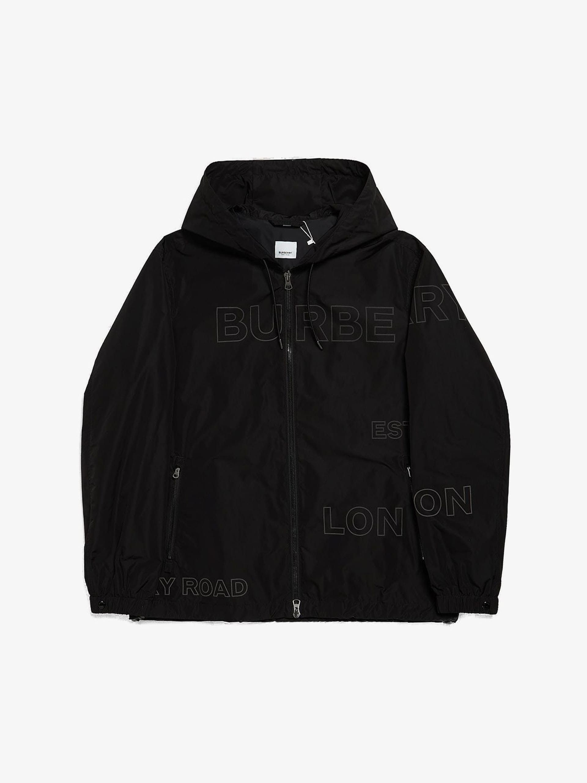 image of Burberry Black Zipped Logo Printed Polyamide Light Jacket, Men's (Size XL)