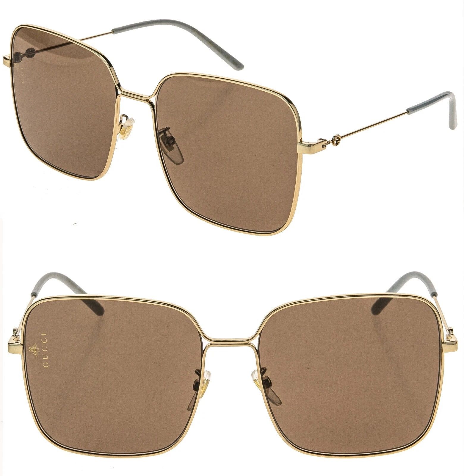 Gucci GUCCI GG0443S 0443 Gold Brown Square Aviator Sunglasses 002 Size ONE SIZE - 1 Thumbnail