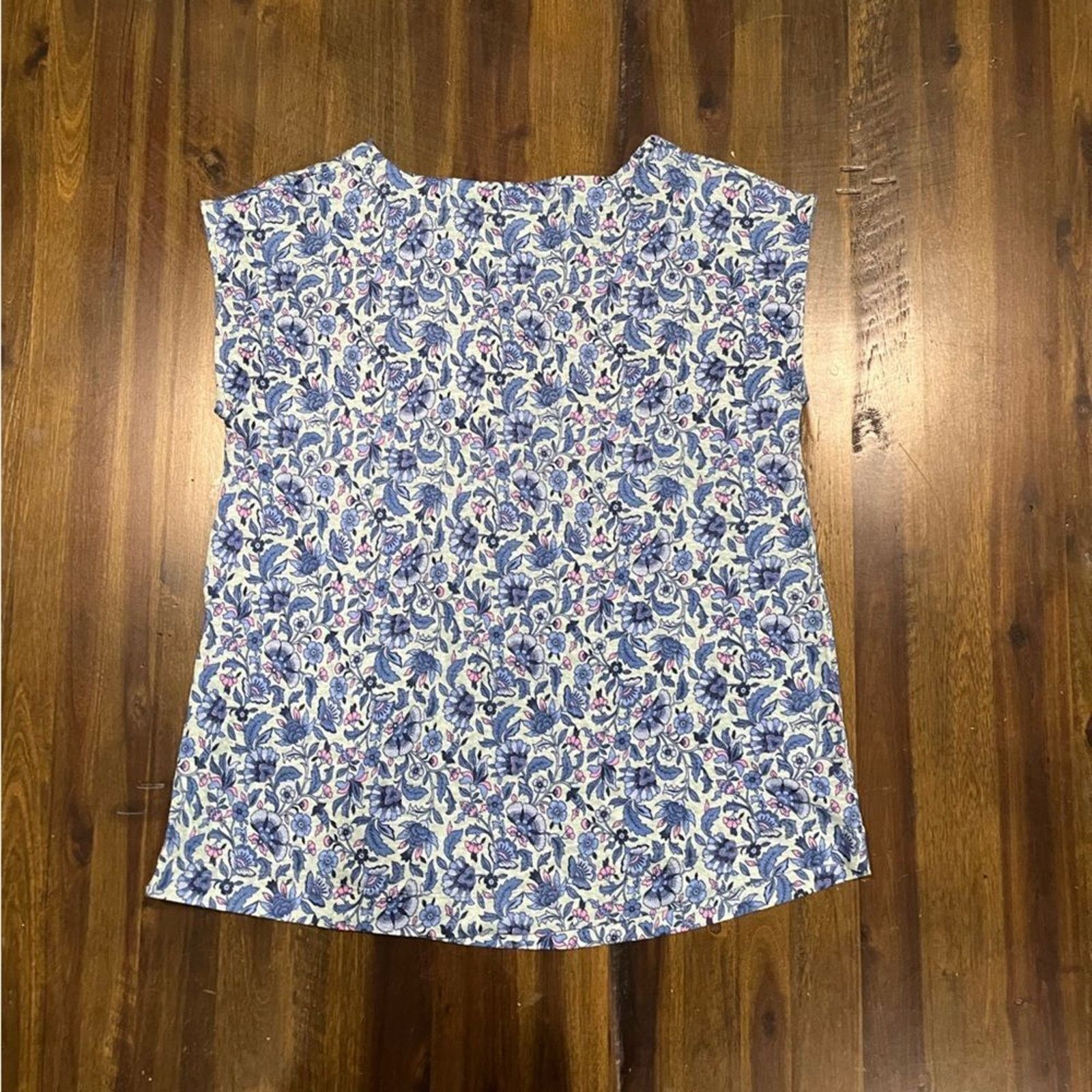 Vintage J. Jill 100% Linen Floral Side Button Top Blue Pink Small Size S / US 4 / IT 40 - 3 Thumbnail