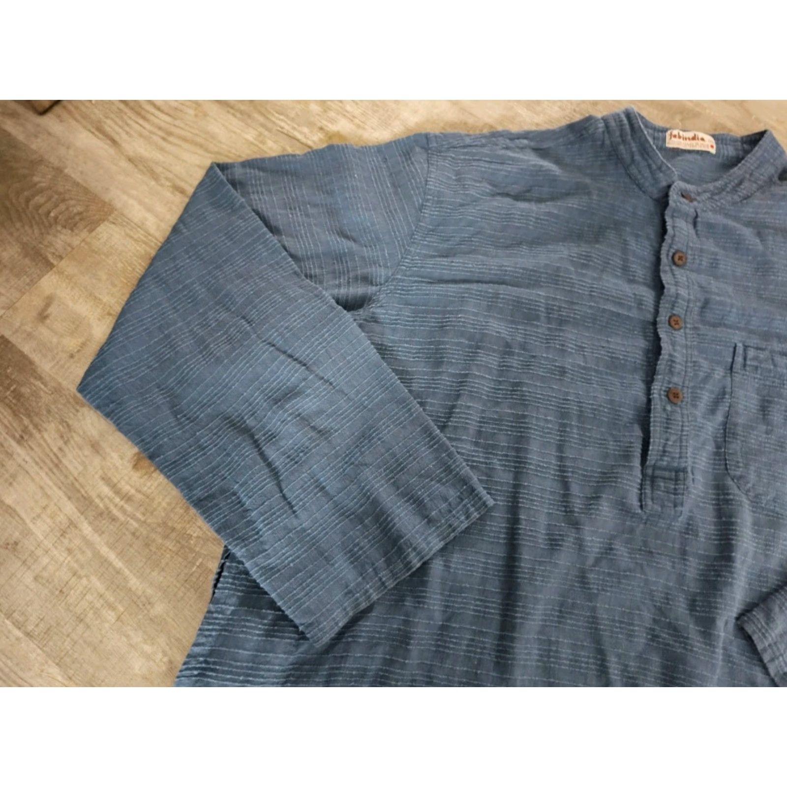 Vintage VINTAGE Fabindia Men's Cotton Kurta Shirt Long Sleeve Button-Up Casual 44 Navy Blue India Size US XXL / EU 58 / 5 - 5 Thumbnail