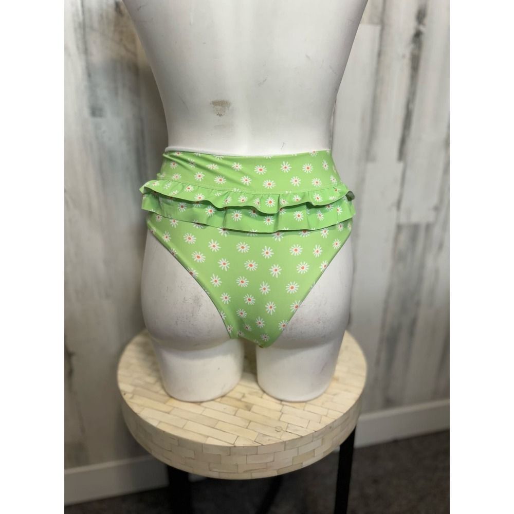 Other Green High Waist Daisy Print Bikini Bottom with Ruffle Detai Size ONE SIZE - 3 Thumbnail