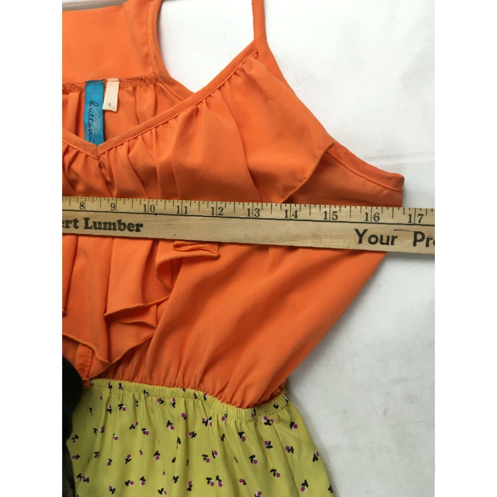 Vintage Buttons Dress Women Small Orange Yellow Ruffle Front Knee Length Elastic Waist Dress Size S / US 4 / IT 40 - 5 Thumbnail