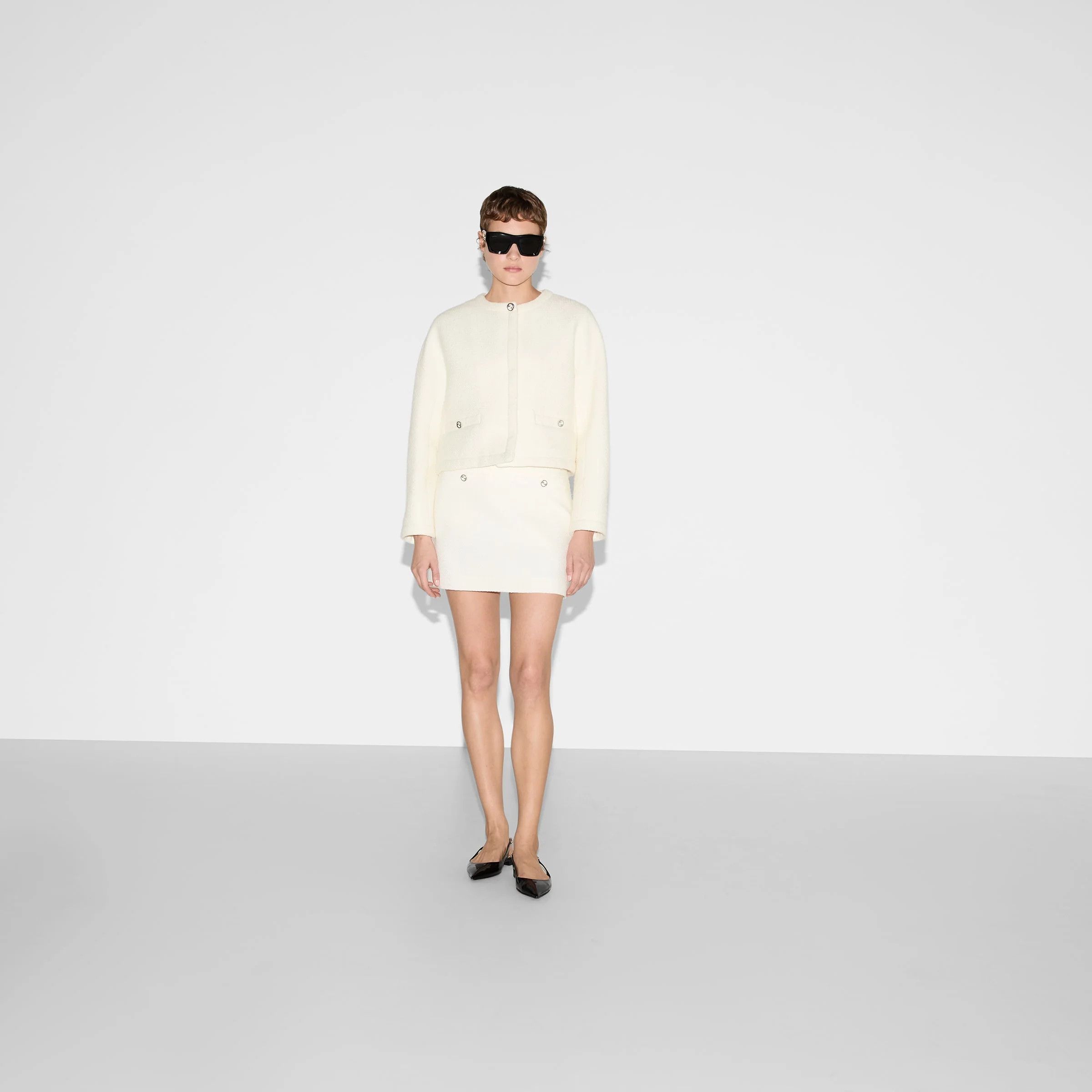 Gucci o1loc1c0226 803857 Wool Bouclé Jacket in Off White Size L / US 10 / IT 46 - 2 Thumbnail