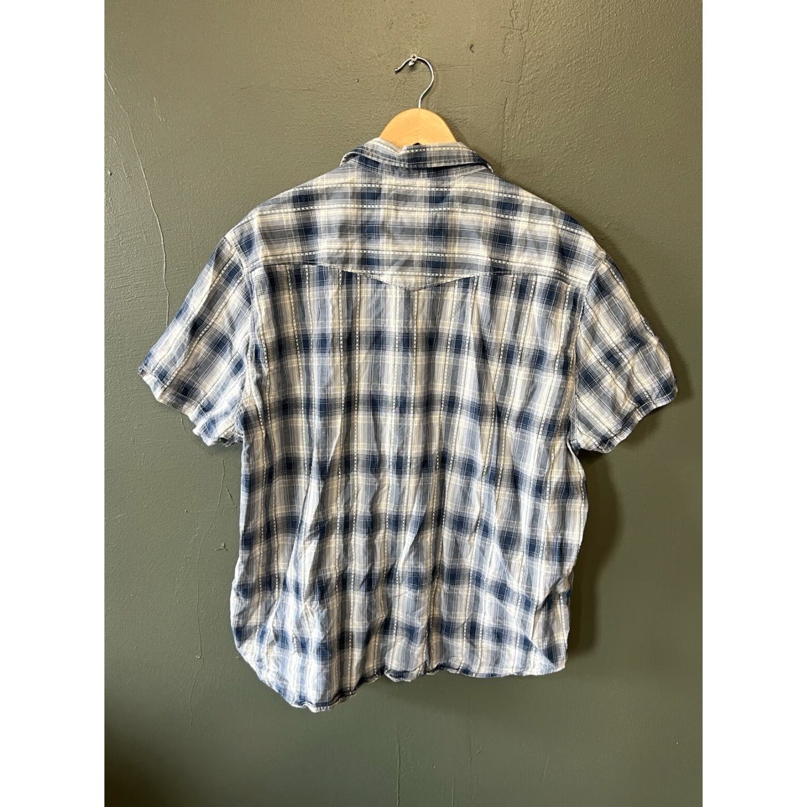 Lucky Brand Lucky Brand Mens Short Sleeve Snap Up Plaid Shirt 2XL Blue, Button-Up, Regular Fit, Mens, 2XL Size US 39 - 2 Thumbnail