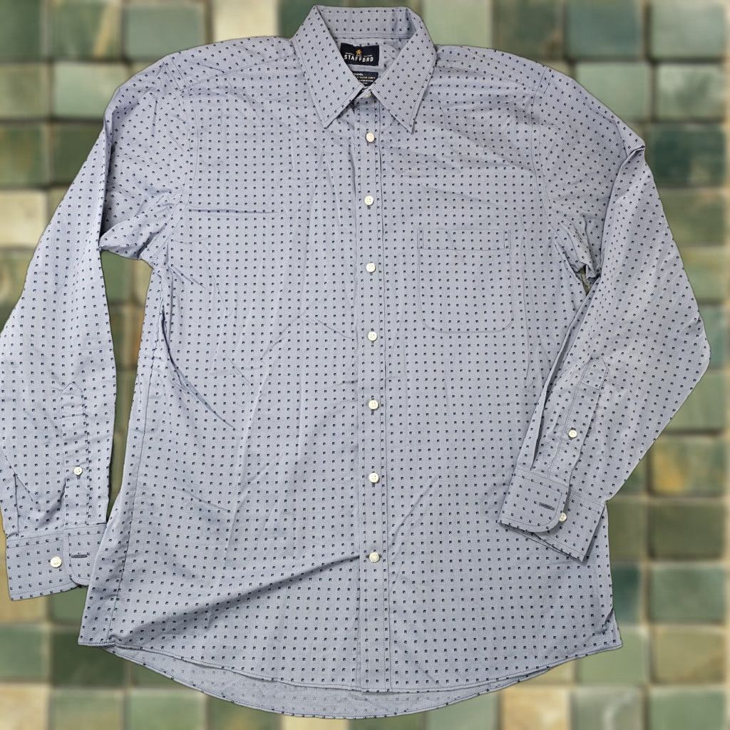 Stafford Stafford Shirt Mens 16 34-35 Blue Geometric Travel Performance Regular Fit Dress Shirt Size US L / EU 52-54 / 3 - 1 Thumbnail