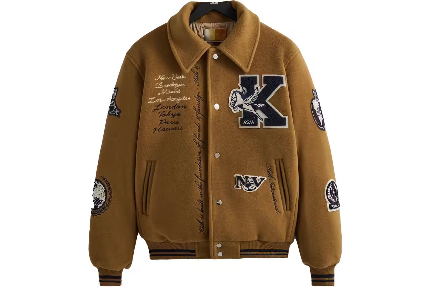 image of Kith Wool Coaches Jacket Dorado in Brown, Men's (Size XL)