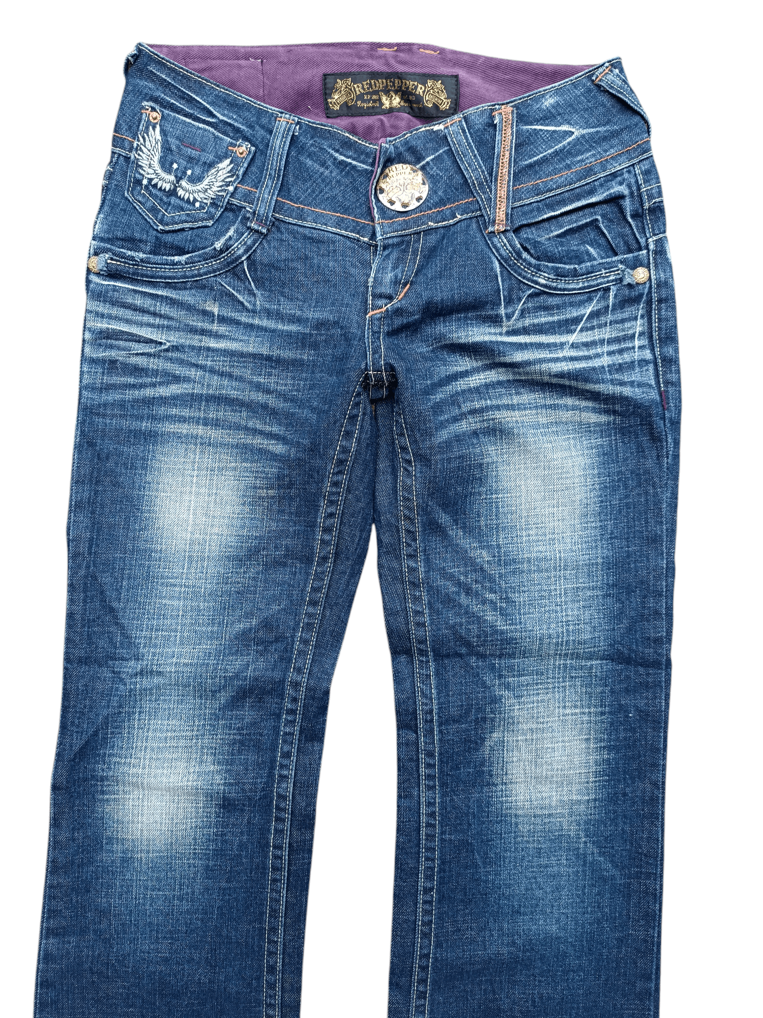 Beauty Beast × If Six Was Nine × Tornado Mart Flared Red Pepper Low Rise Embroidery Angel Wings Denim Size US 29 - 5 Thumbnail