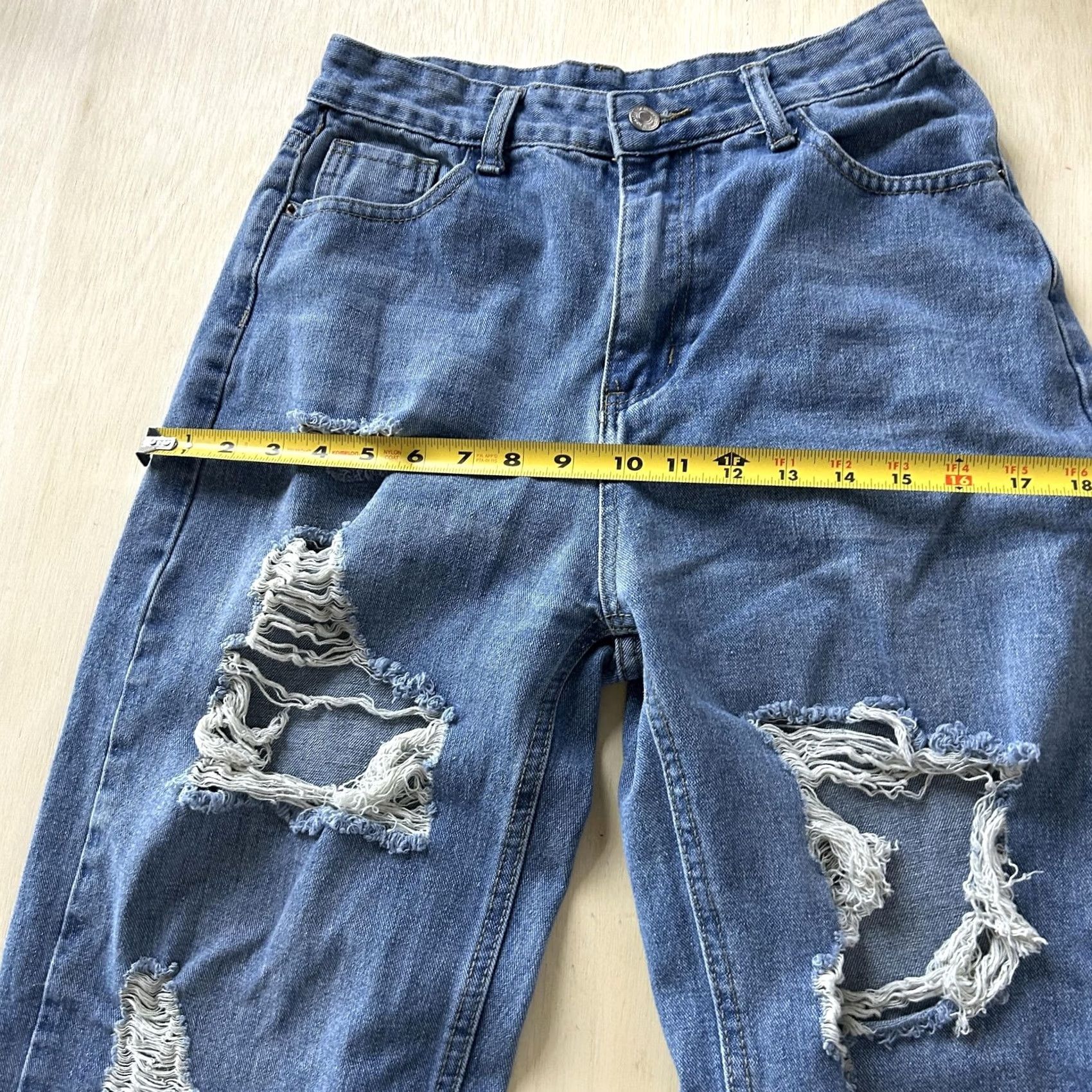 Shein Shein Jeans Womens 6 Medium Wash Blue Distressed Straight Wide Leg Relaxed Denim Jeans White? Size 28" / US 6 / IT 42 - 6 Thumbnail