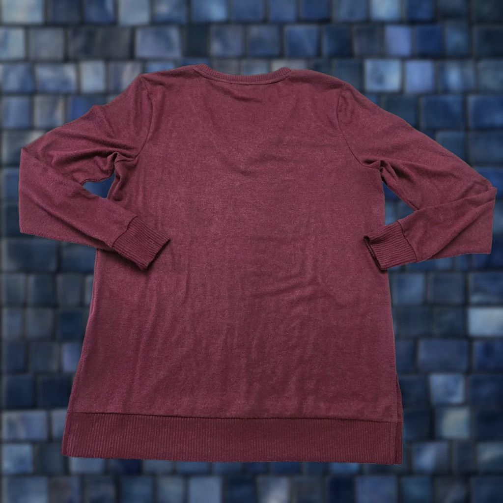 Lucky Brand Lucky Brand Men Sweater Maroon Pullover V-Neck Semi Sheer Medium Knit Pullover Sweatshirt Long Sleeve Regular Size M Size US M / EU 48-50 / 2 - 1 Thumbnail