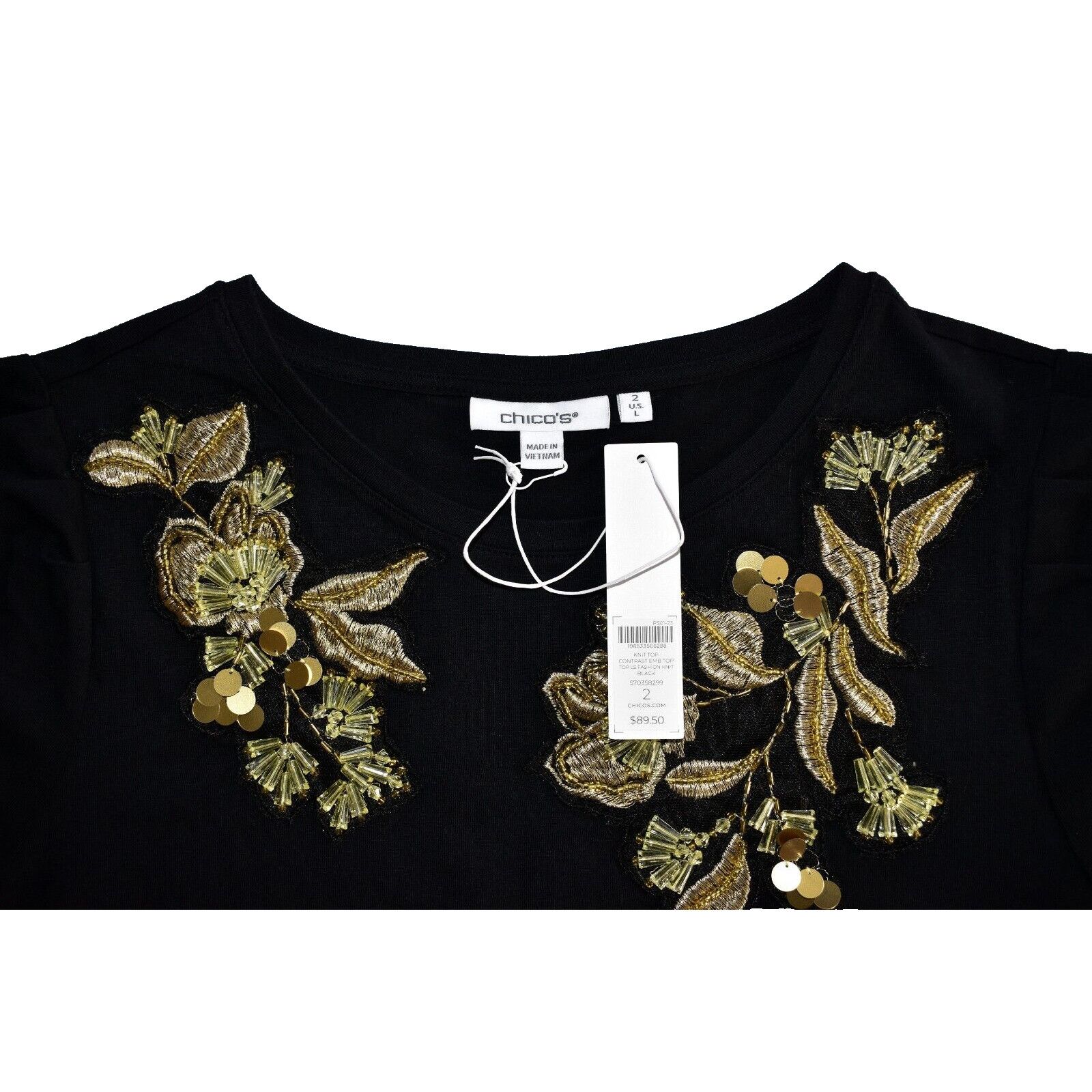 Chicos NWT CHICOS Cotton Knit Embroidered Beaded Top Size 2/L $89 Size L / US 10 / IT 46 - 6 Thumbnail