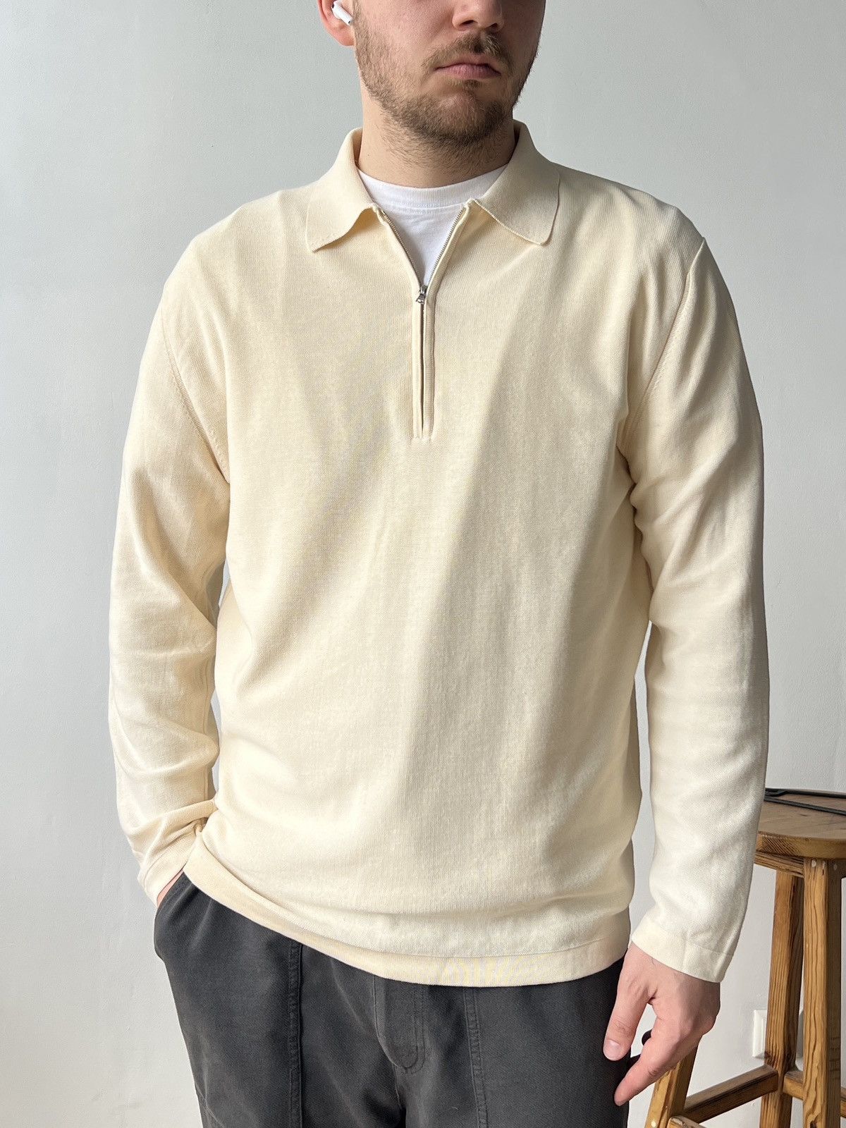 Ermenegildo Zegna Men’s Cotton Cream Beige Knit Polo M Italy