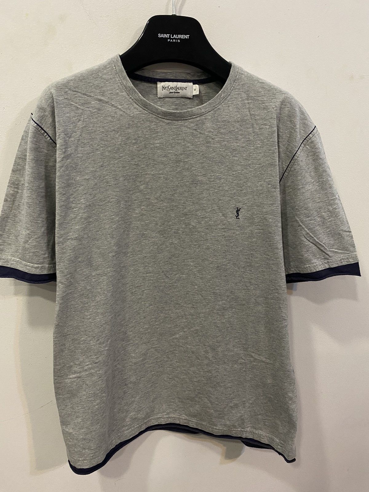 image of YVES Saint Laurent Grey YSL T-Shirt Double Layer, Men's (Size Medium)
