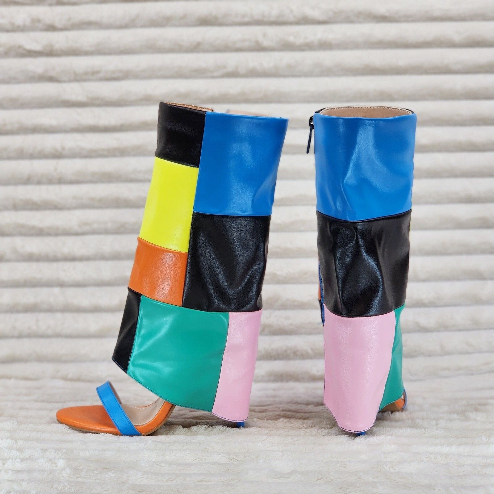 Other Paris Color Block Stiletto Fold Over Skirted Shootie Boot Sa Size US 6 / IT 36 - 5 Thumbnail