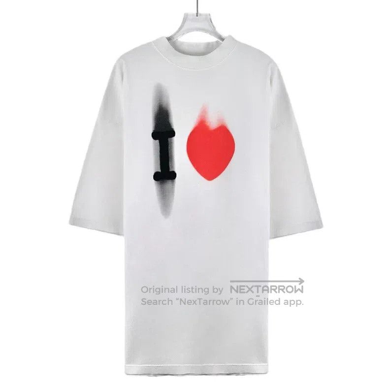Balenciaga Balenciaga White letter heart print cotton crew neck short Size US XXS / EU 40 - 1 Thumbnail