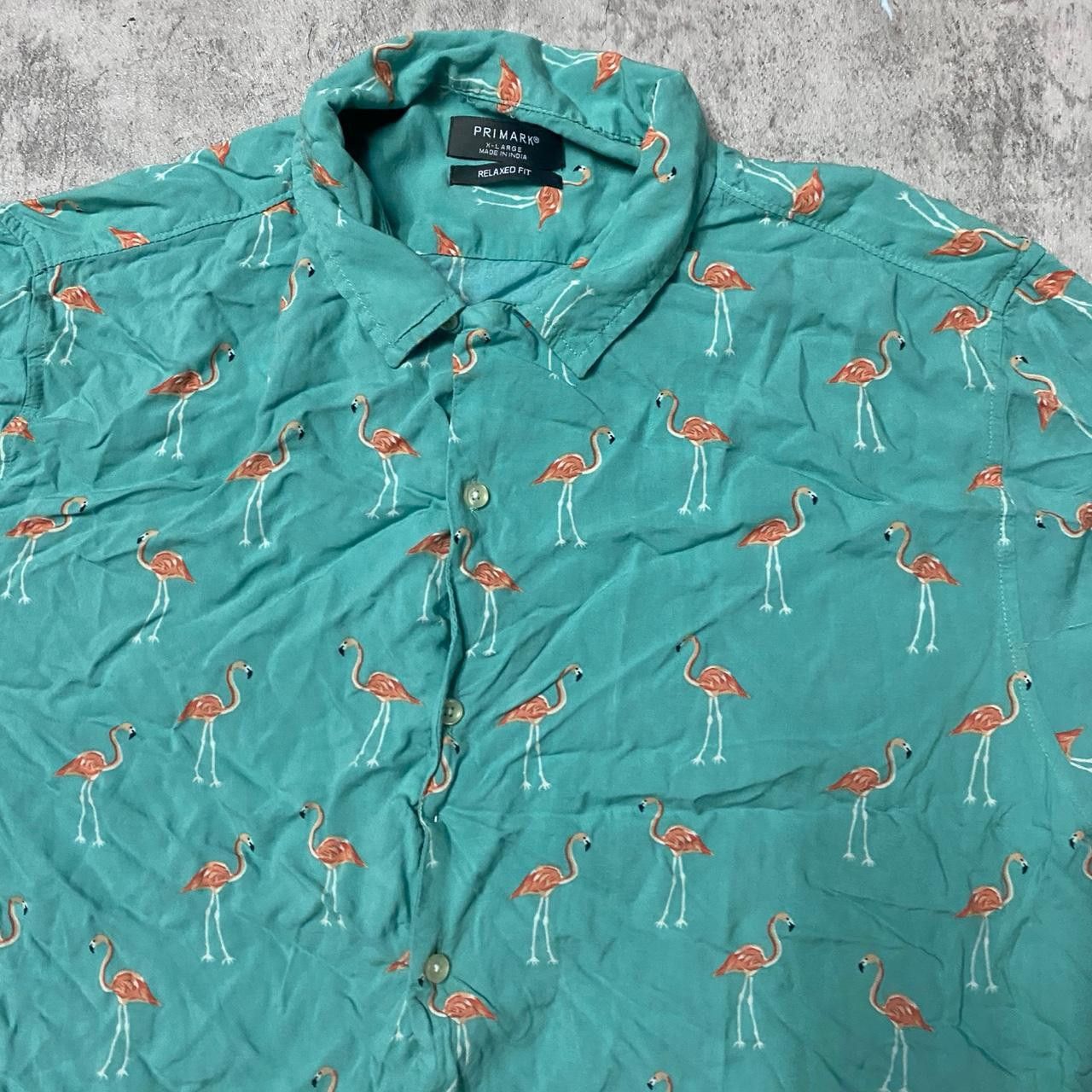 Primark Blue flamingo print button-up shirt #flamingo | Grailed