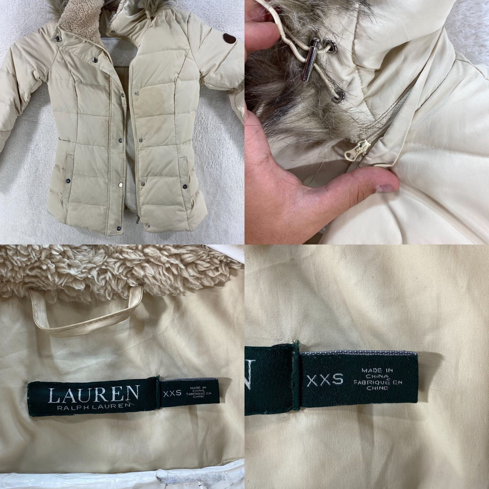 Ralph Lauren RALPH LAUREN Ivory Down Filled Coat Faux Fur Lined Hood Zip Coat Pockets XXS WMS Size XXS / US 00 / IT 34 - 9 Thumbnail