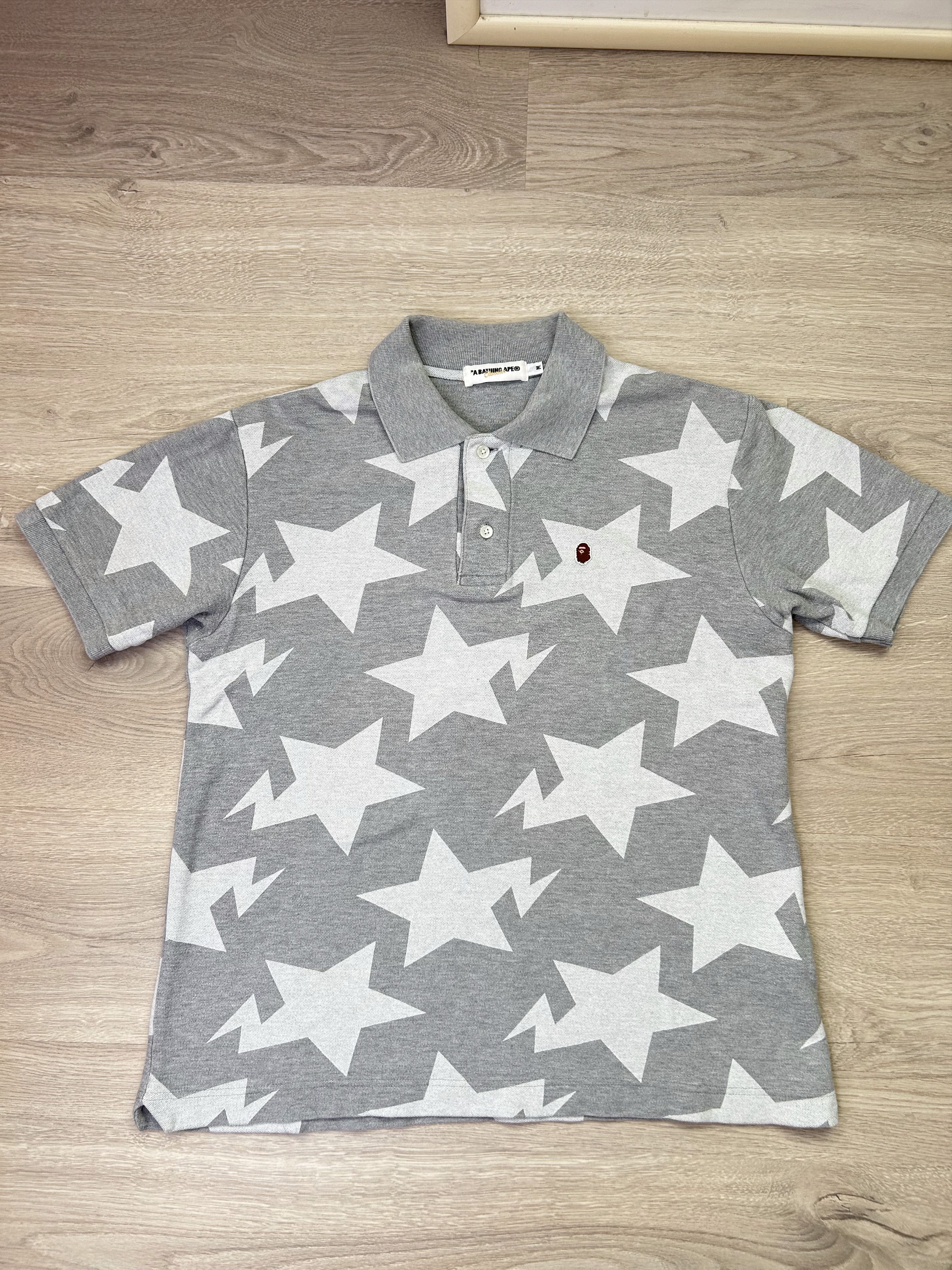 Bape Bape Sta Pattern Gray/White Polo [Size M] Size US M / EU 48-50 / 2 - 1 Thumbnail