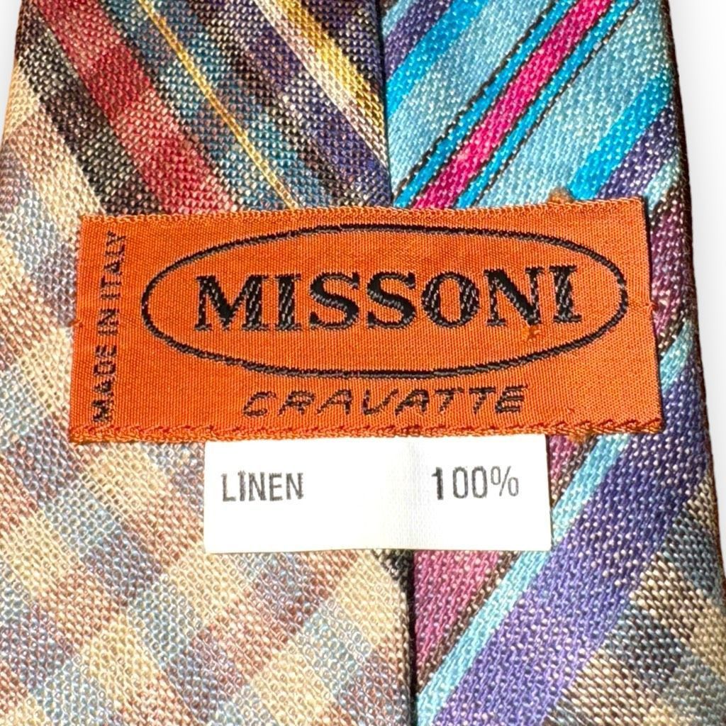 Missoni Missoni Multicolored Check Handmade in Italy 100% Linen Tie Size ONE SIZE - 3 Thumbnail